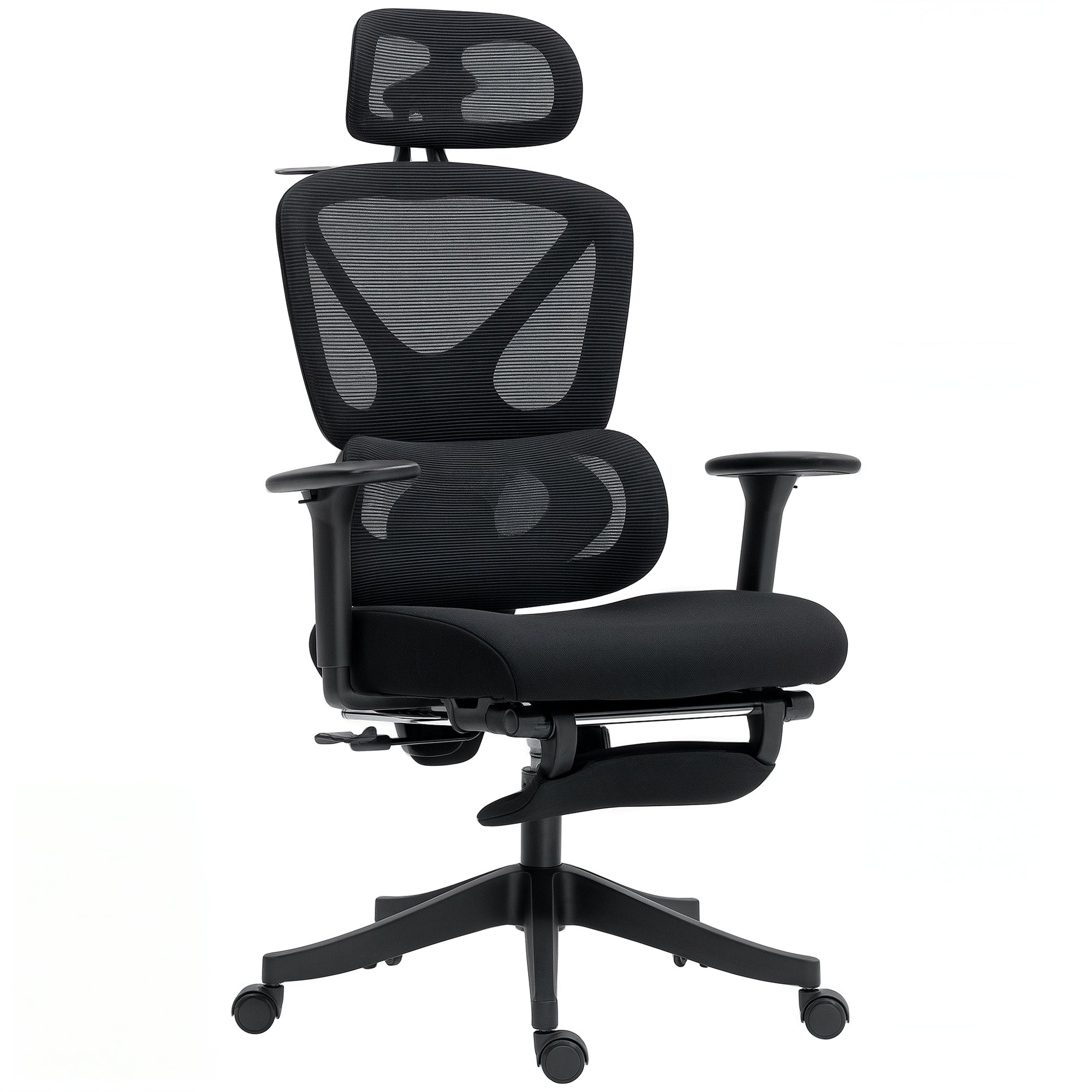 HOMCOM Executive Office Chair, Ergonomic Mesh Desk Chair with 3D Armrests, Rotatable Headrest, Adjustable Lumbar Support, Recliner Computer Swivel Chair with Footrest for Home Office, Black - North Peak Garden Furniture