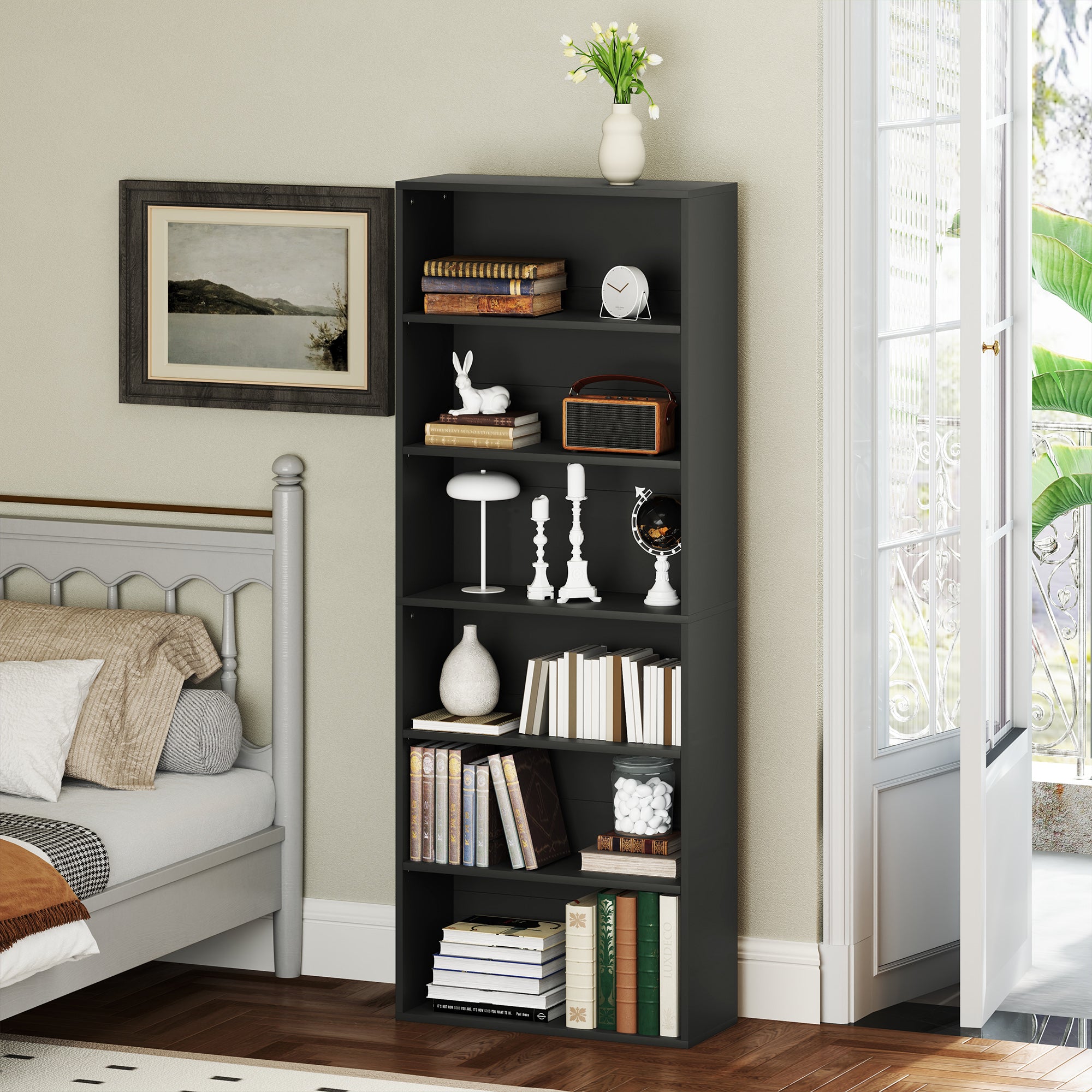 HOMCOM Six Shelf Bookcase - Black - North Peak Garden Furniture