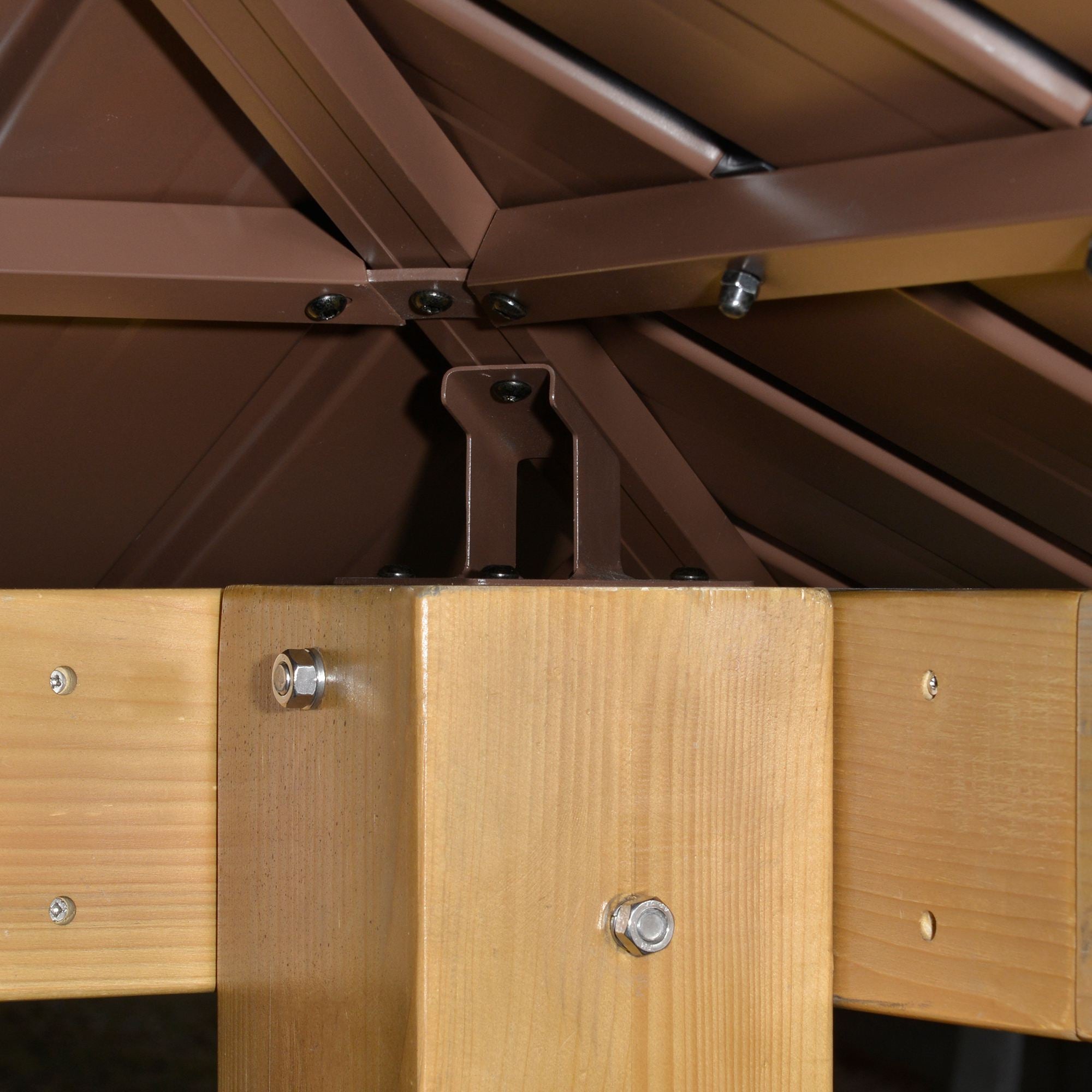 Outsunny 3x(3)M Outdoor Hardtop Gazebo Canopy with 2-Tier Roof and Solid Wood Frame, Outdoor Patio Shelter for Patio, Garden, Brown - North Peak Garden Furniture