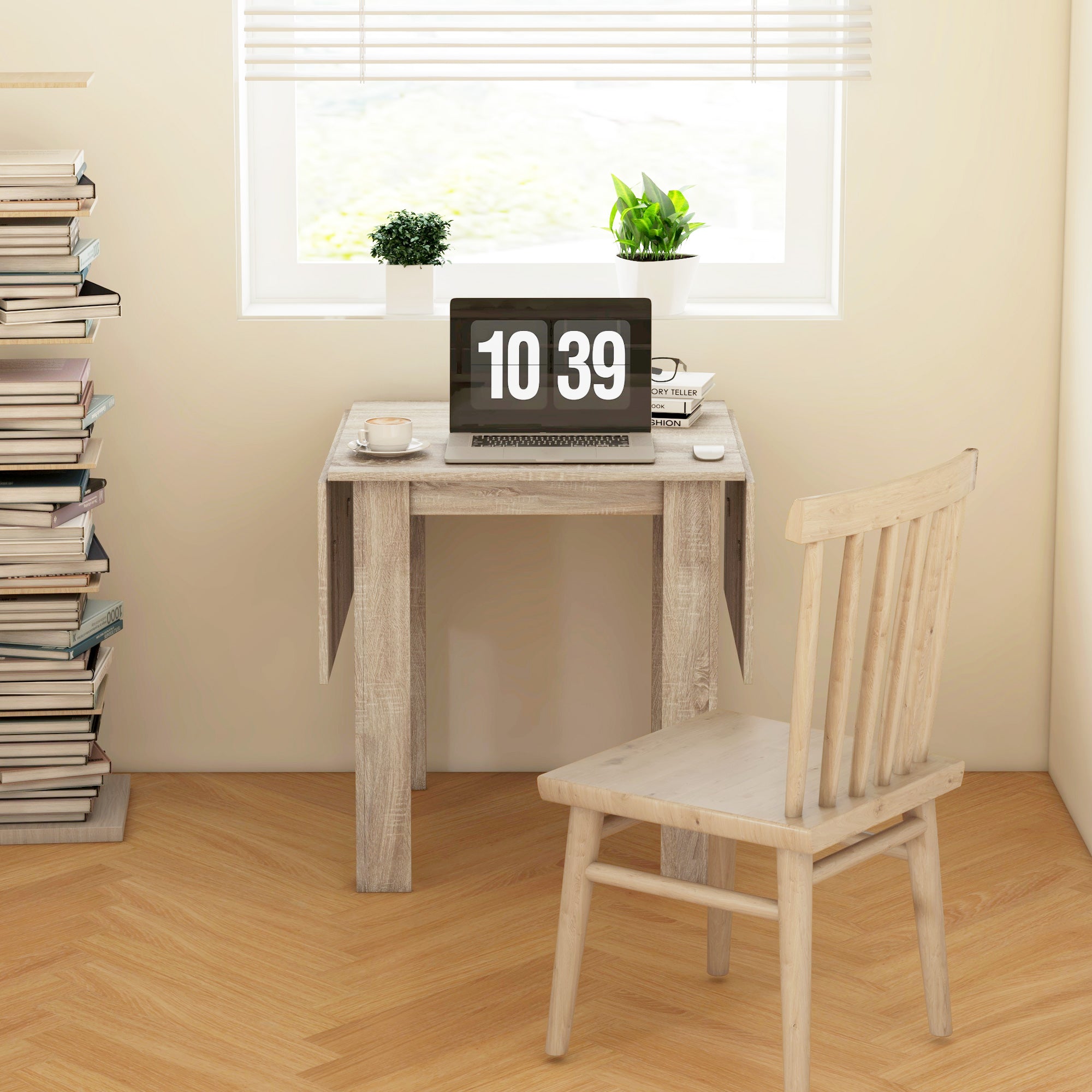 HOMCOM Four-Seater Drop Leaf Dining Table - Wood Effect - North Peak Garden Furniture