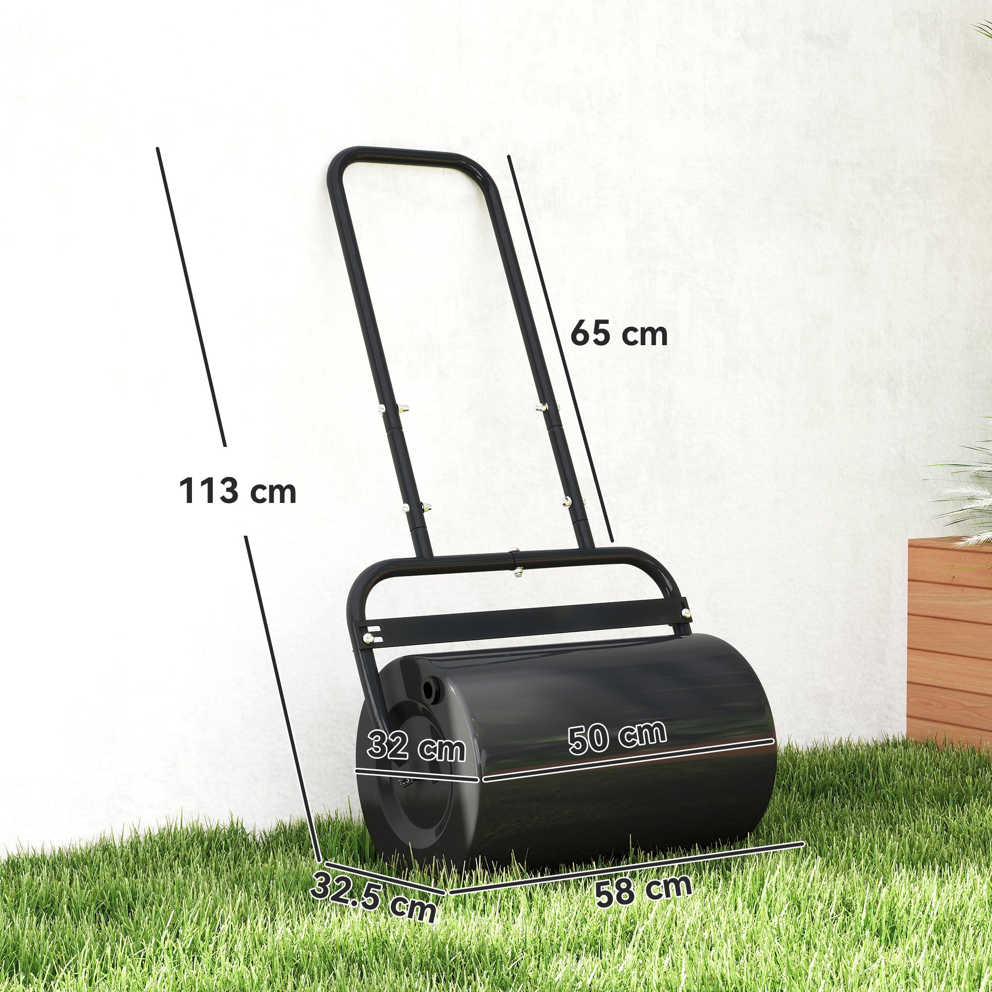 Outsunny 38L Fillable Cylinder Steel Lawn Roller - Black
