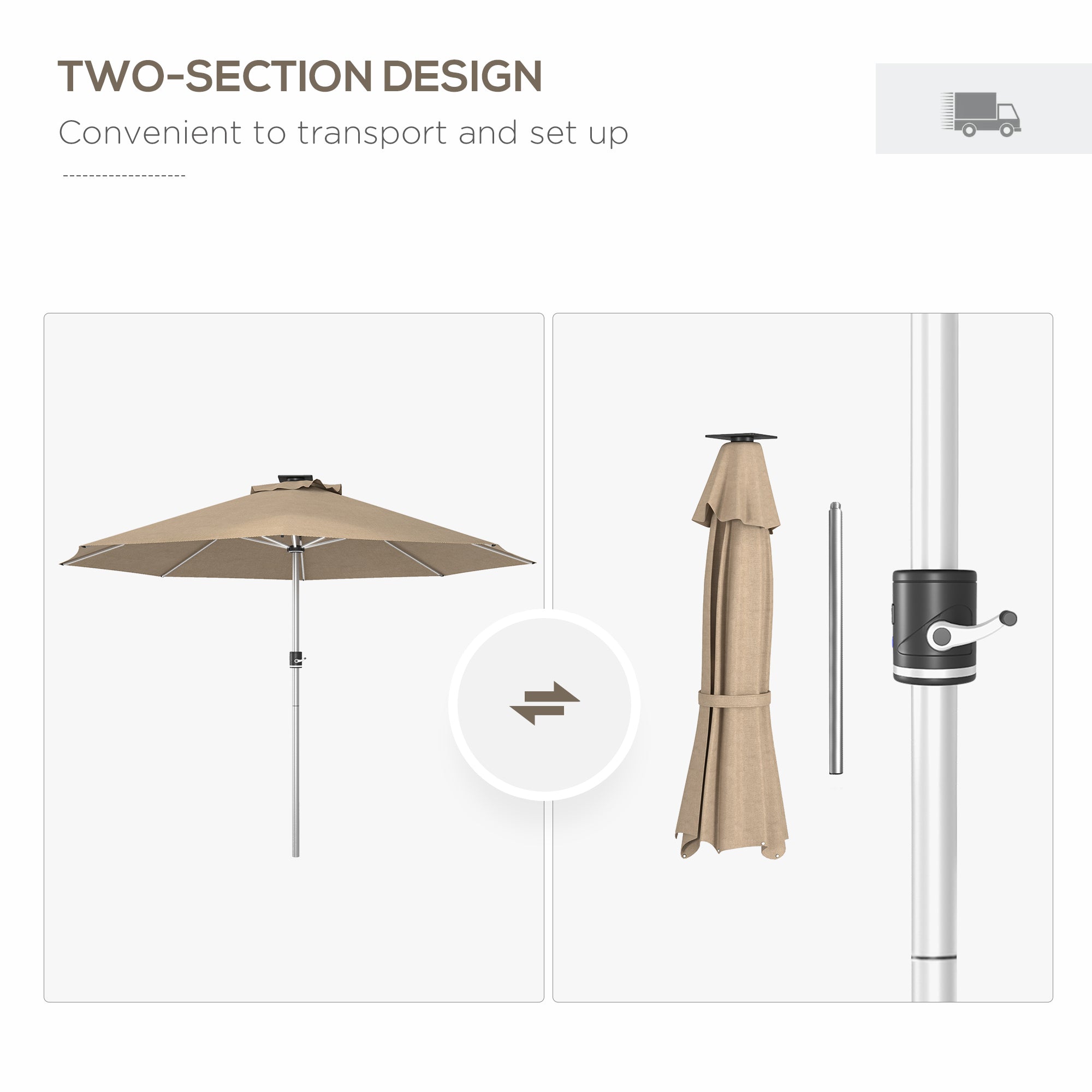 Outsunny 3m Parasol, with Solar-Powered LED Lights - Khaki - North Peak Garden Furniture