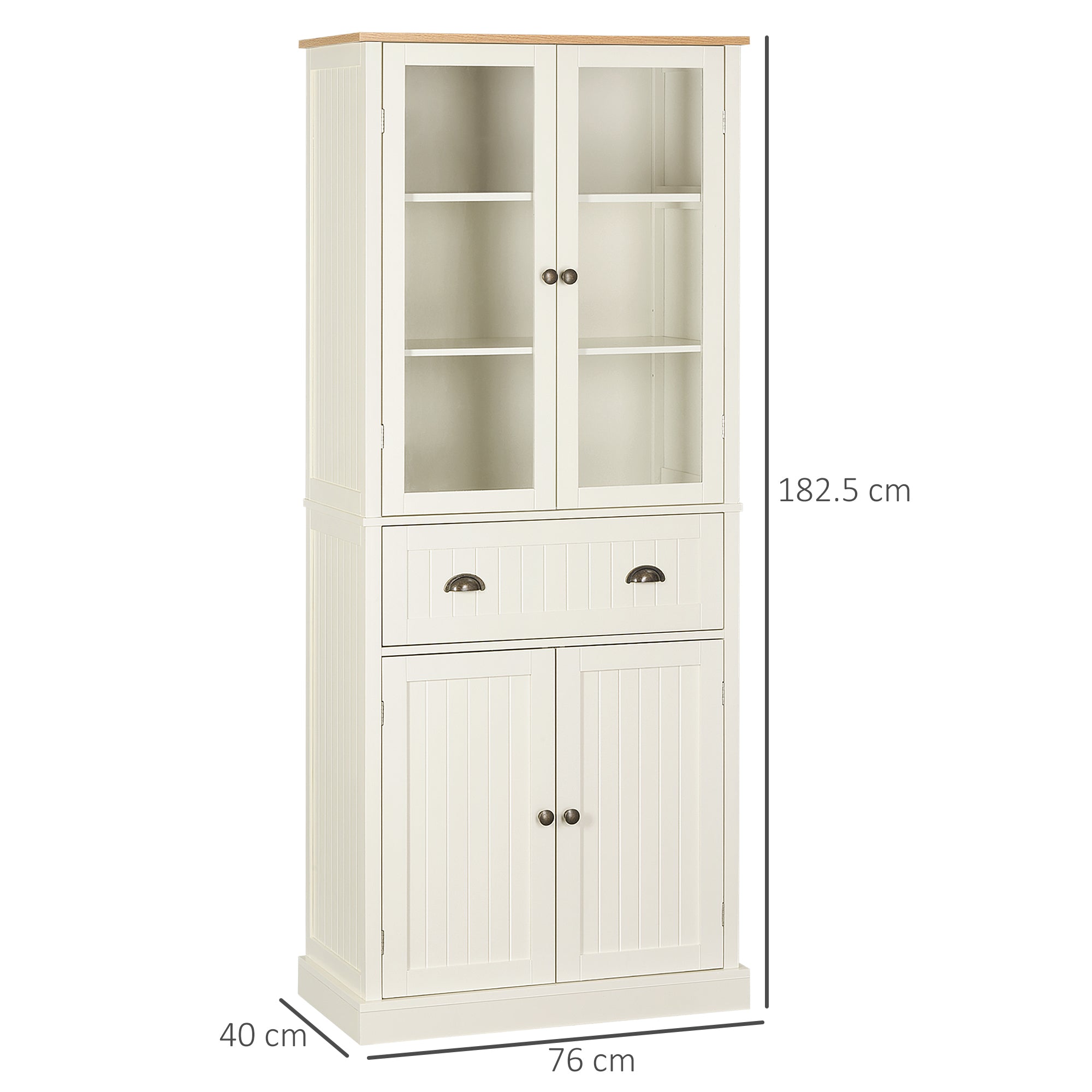 HOMCOM Freestanding Kitchen Cupboard, 5-tier Storage Cabinet with Adjustable Shelves and Drawer for Living Room, Dining Room, Cream White - North Peak Garden Furniture