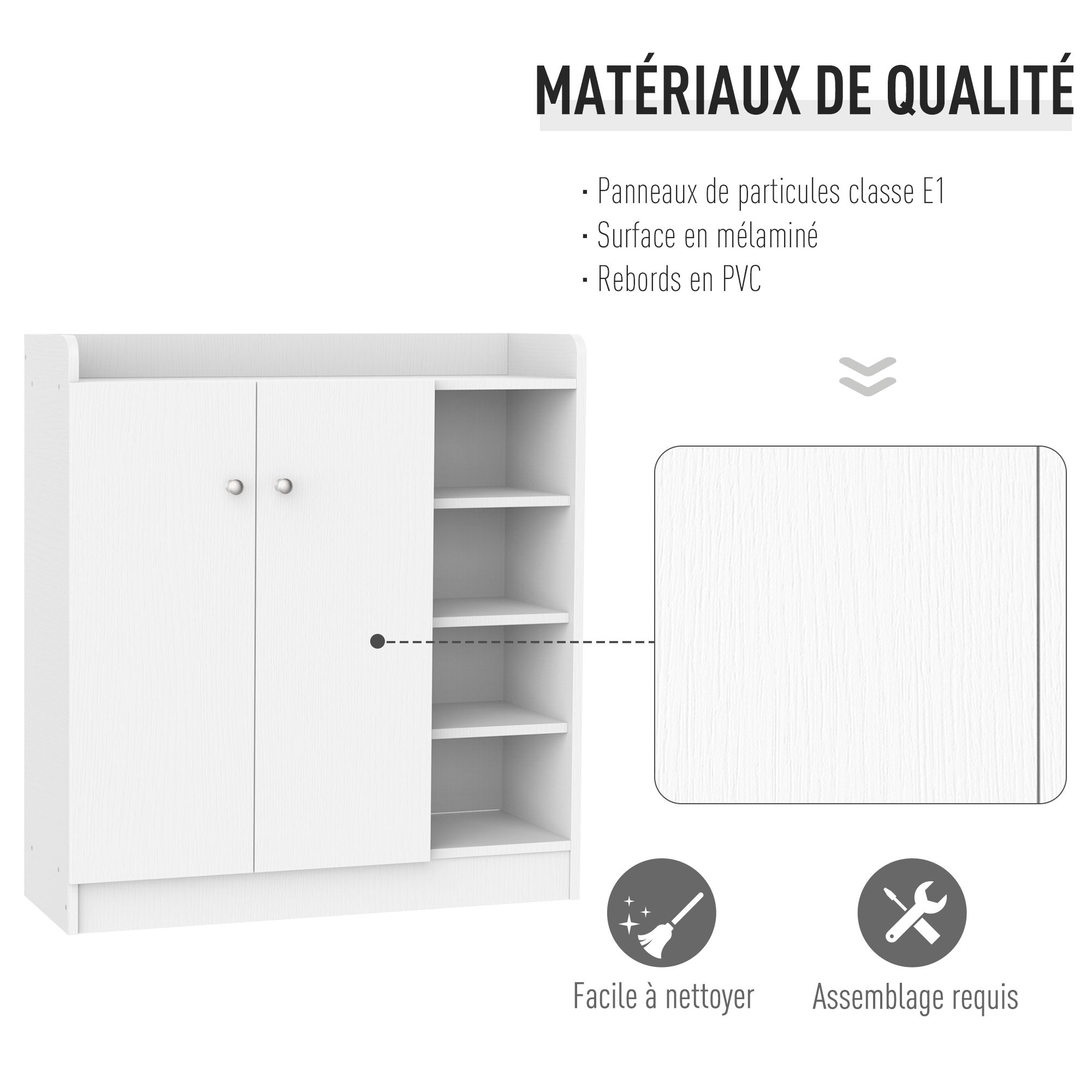 HOMCOM Shoe Storage Cabinet Two Doors w/ Adjustable 4 Shelves Cupboard Footwear Rack Stand Organiser Hallway White - North Peak Garden Furniture