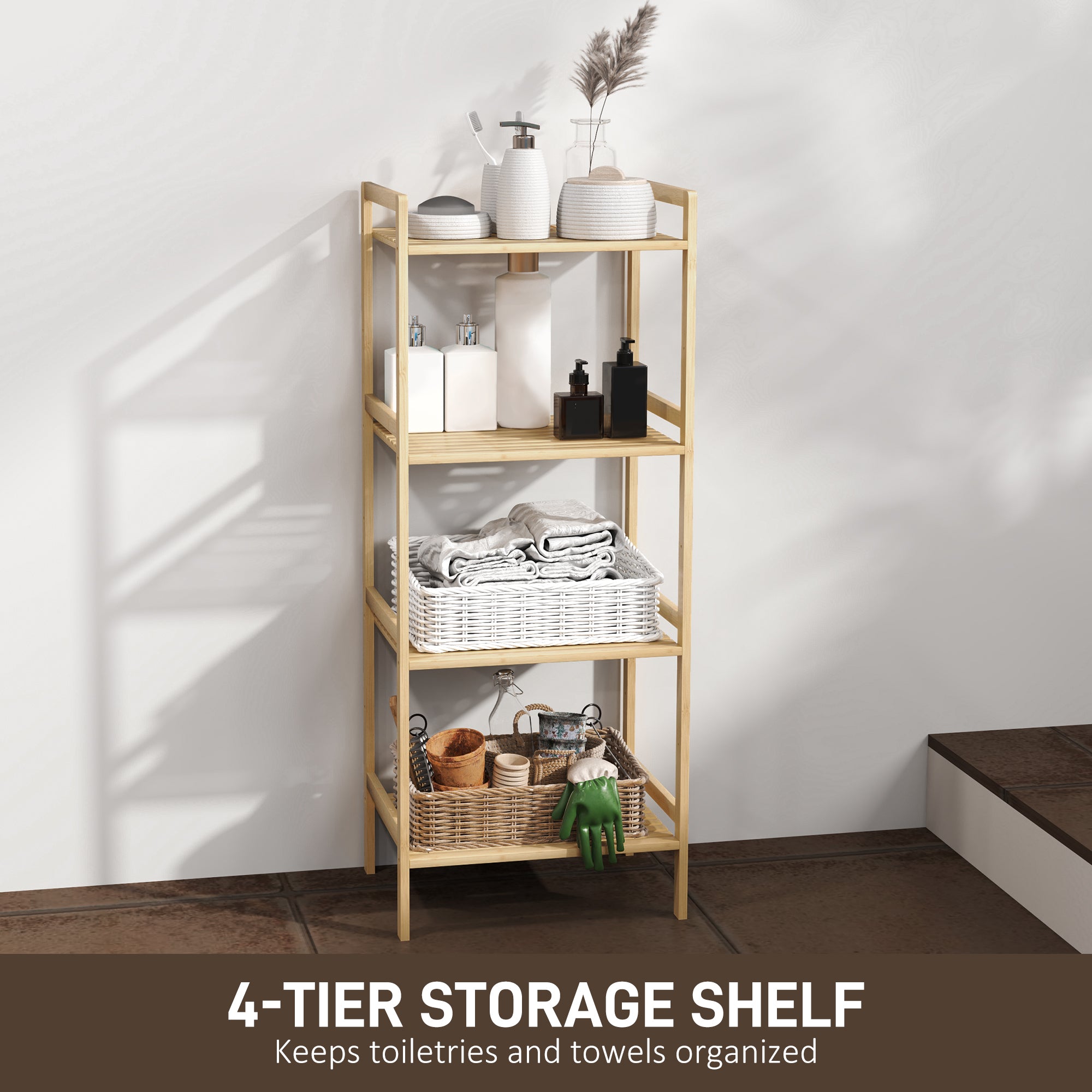 HOMCOM Four-Tier Bamboo Adjustable Shelf Storage Unit - North Peak Garden Furniture