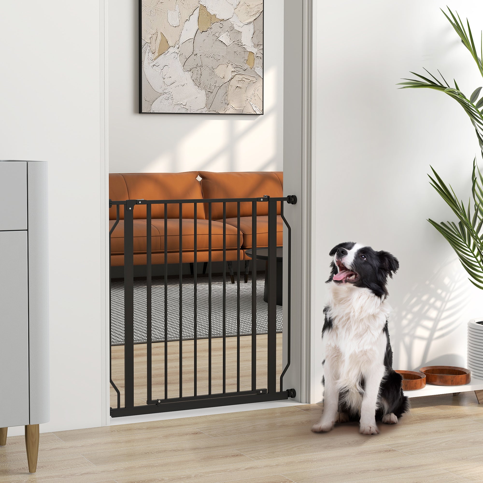 PawHut Extra Wide Dog Safety Gate, with Door Pressure, for Doorways, Hallways, Staircases - Black