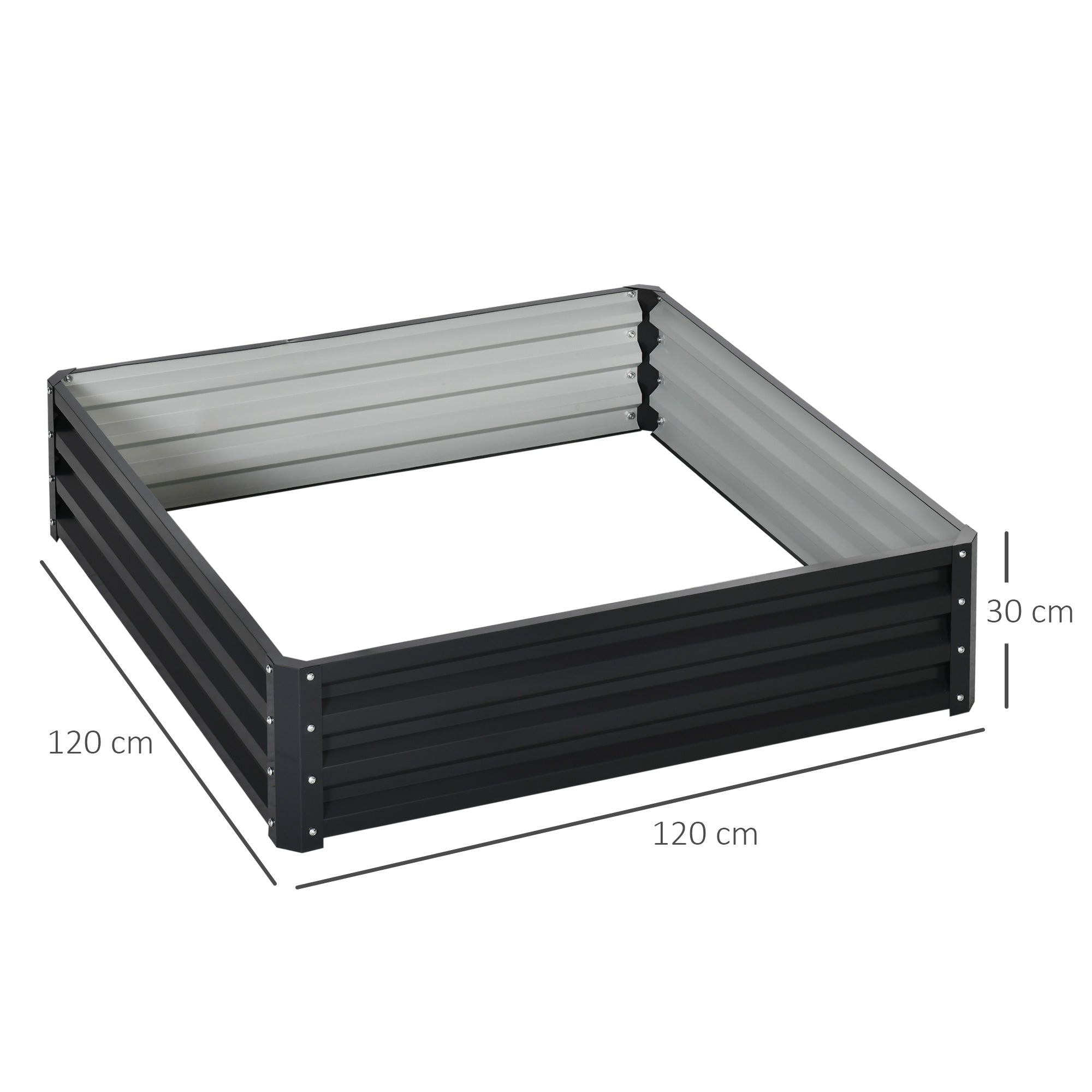 Outsunny 432L Square Raised Garden Bed Box with Weatherized Steel Frame for Vegetables, Flowers and Herbs, 120 x 120 x 30cm, Grey - North Peak Garden Furniture