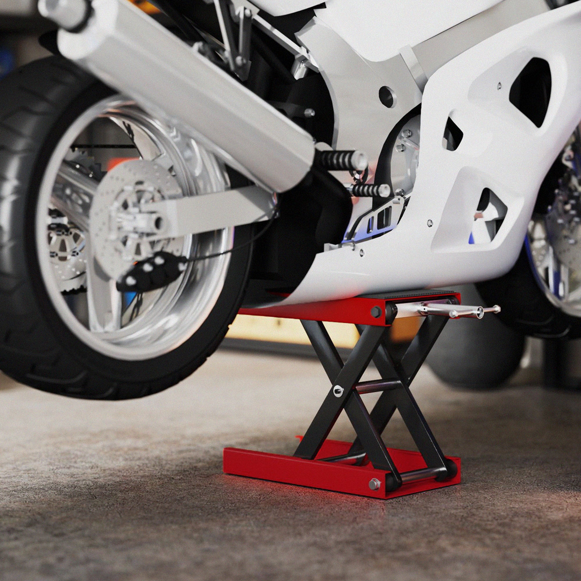 DURHAND 500KG Motorcycle Scissor Lift Jack, Height Adjustable Motorbike Stand with Anti-Slip Wide Deck, Heavy Duty Steel Motorbike Repair Lift Hoist Stand for Home Garage, Red