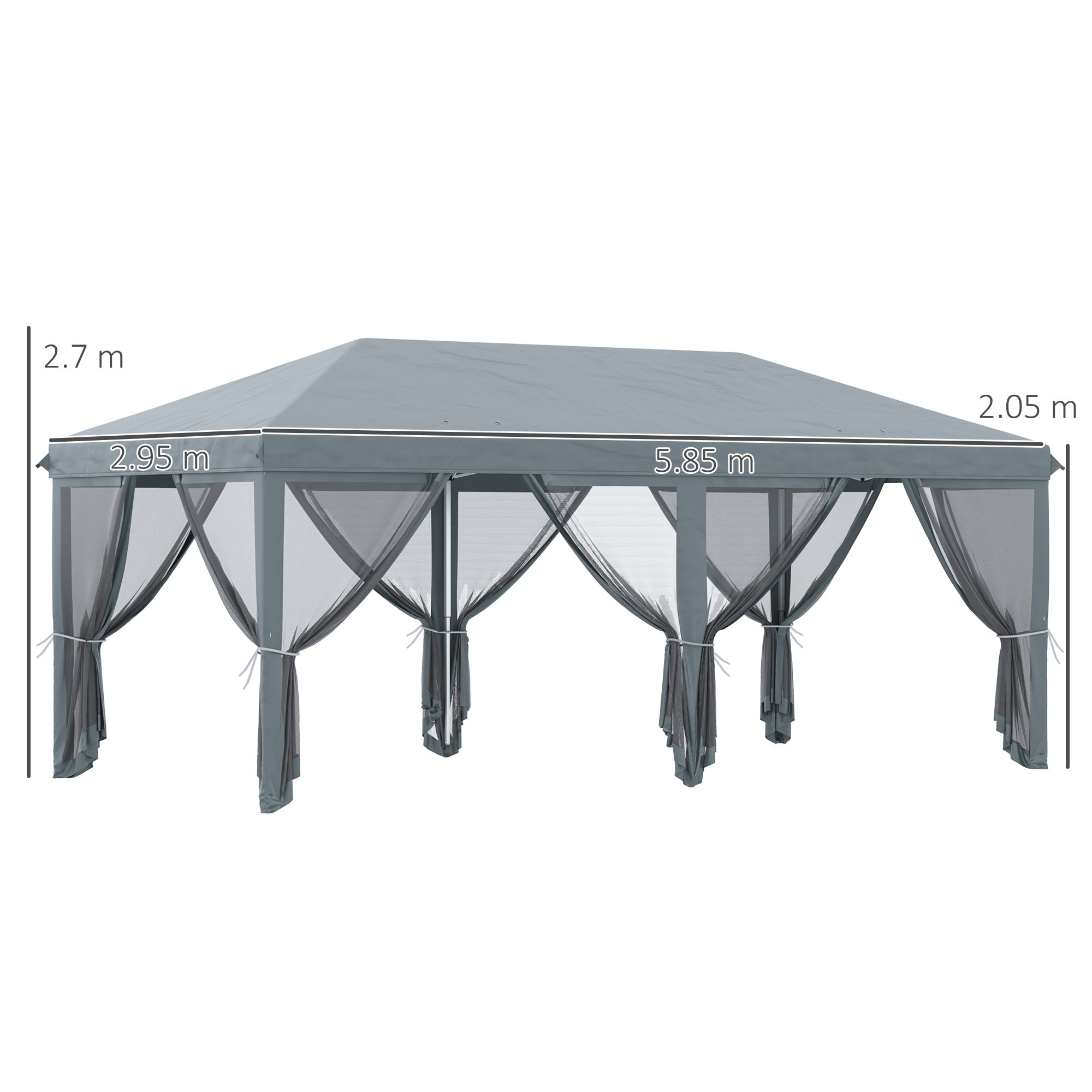 Outsunny 3 x 6m Pop Up Gazebo, Outdoor Canopy Shelter, Marquee Party Wedding Tent with 6 Mesh Walls and Carry Bag, Grey - North Peak Garden Furniture