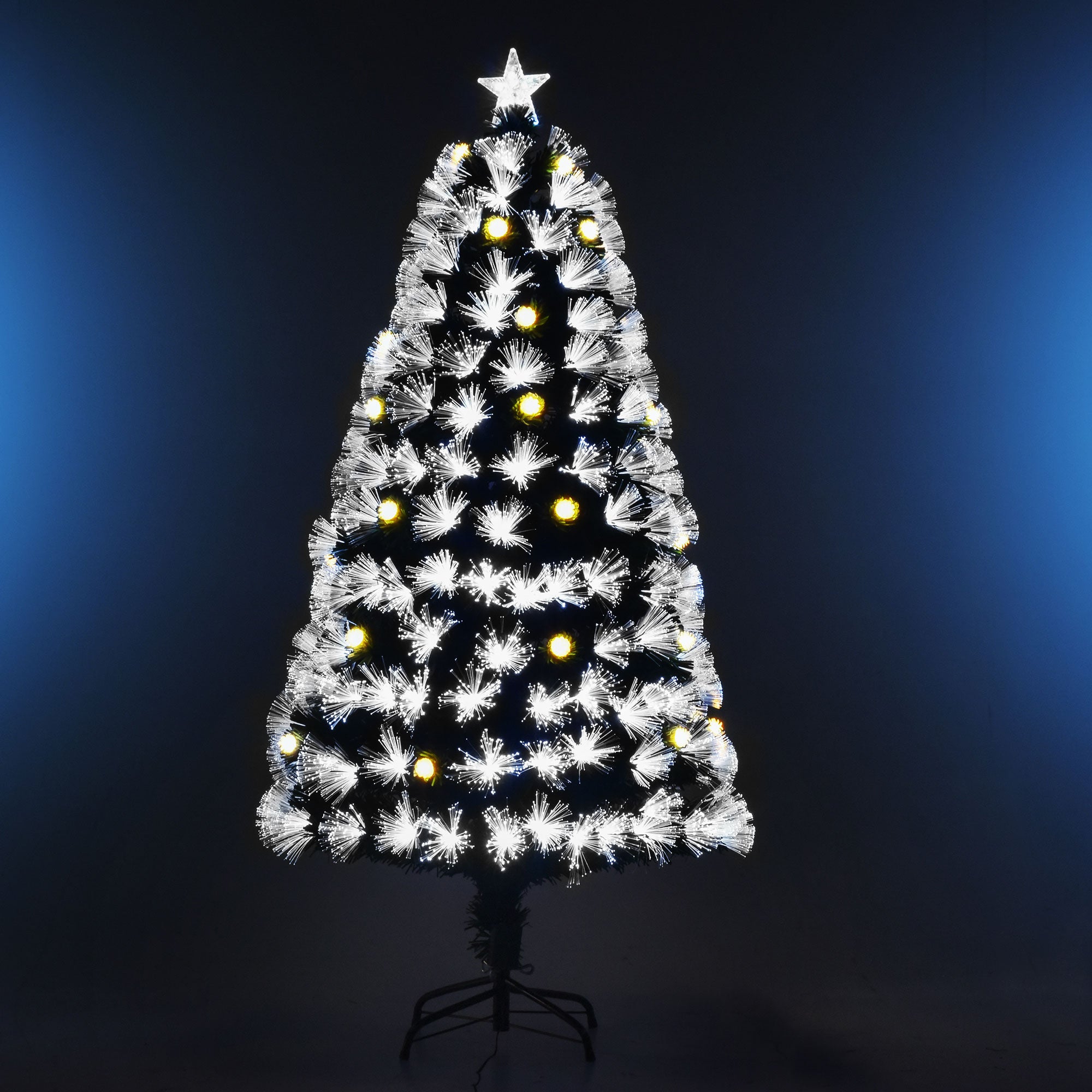HOMCOM 5ft White Light Artificial Christmas Tree w/ 180 LEDs Star Topper Tri-Base Full Bodied Seasonal Decoration Pre-Lit Home - North Peak Garden Furniture