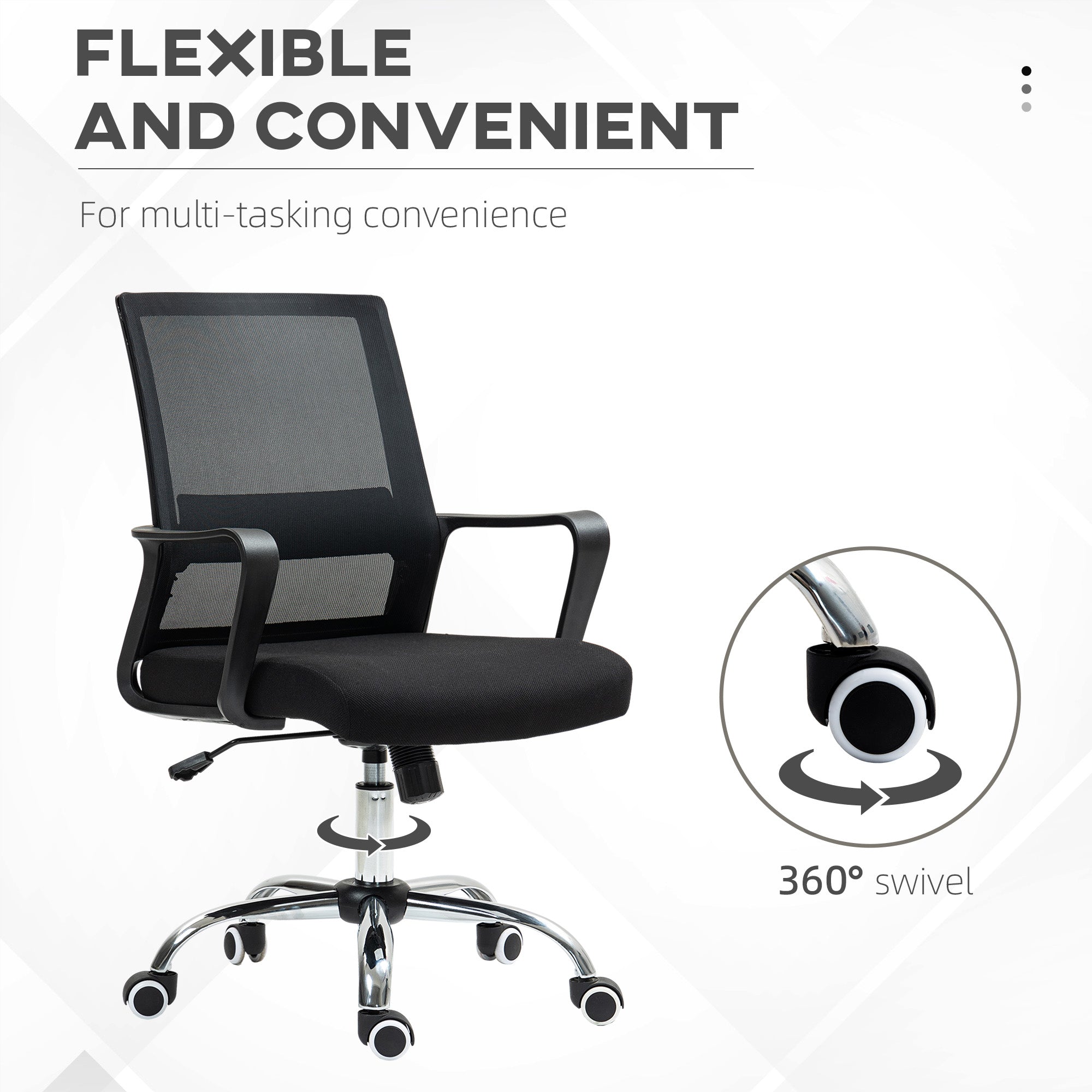 Vinsetto Mesh Back Office Chair, with Wheels - Black - North Peak Garden Furniture