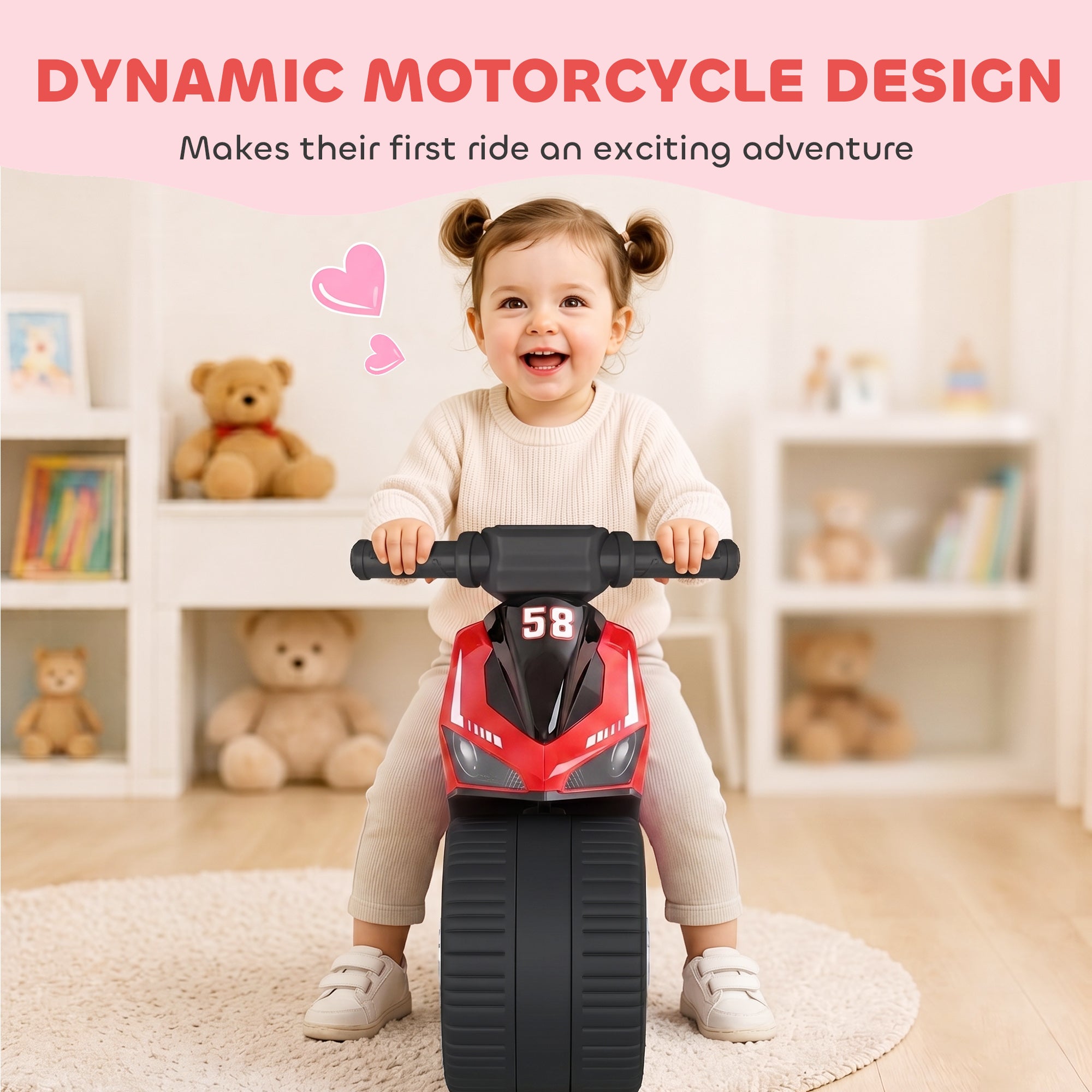 AIYAPLAY Balance Bike with Music Extra-Wide Wheels Toddler Bike for Boys Girls Red