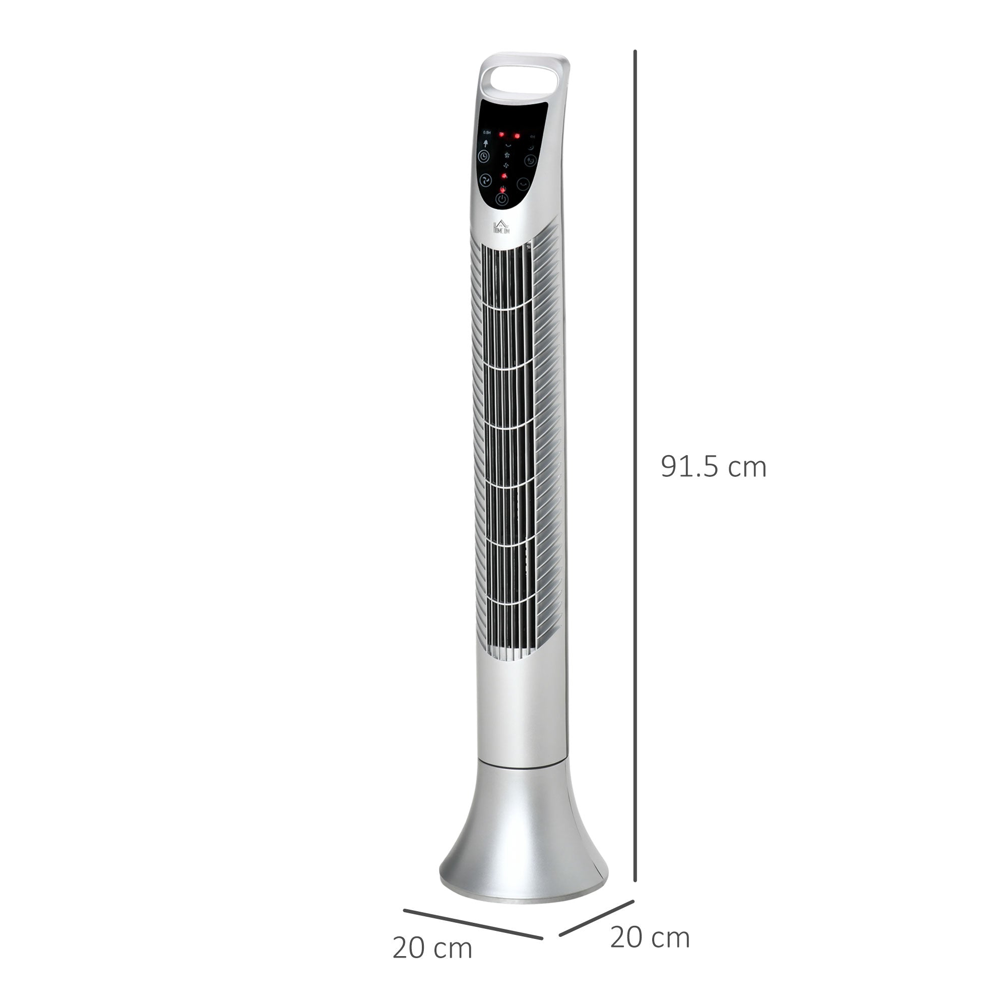 HOMCOM 36'' Freestanding Tower Fan, 3 Speed 3 Mode, 7.5h Timer, 70 Degree Oscillation, LED Panel, 5M Remote Controller, Silver - North Peak Garden Furniture