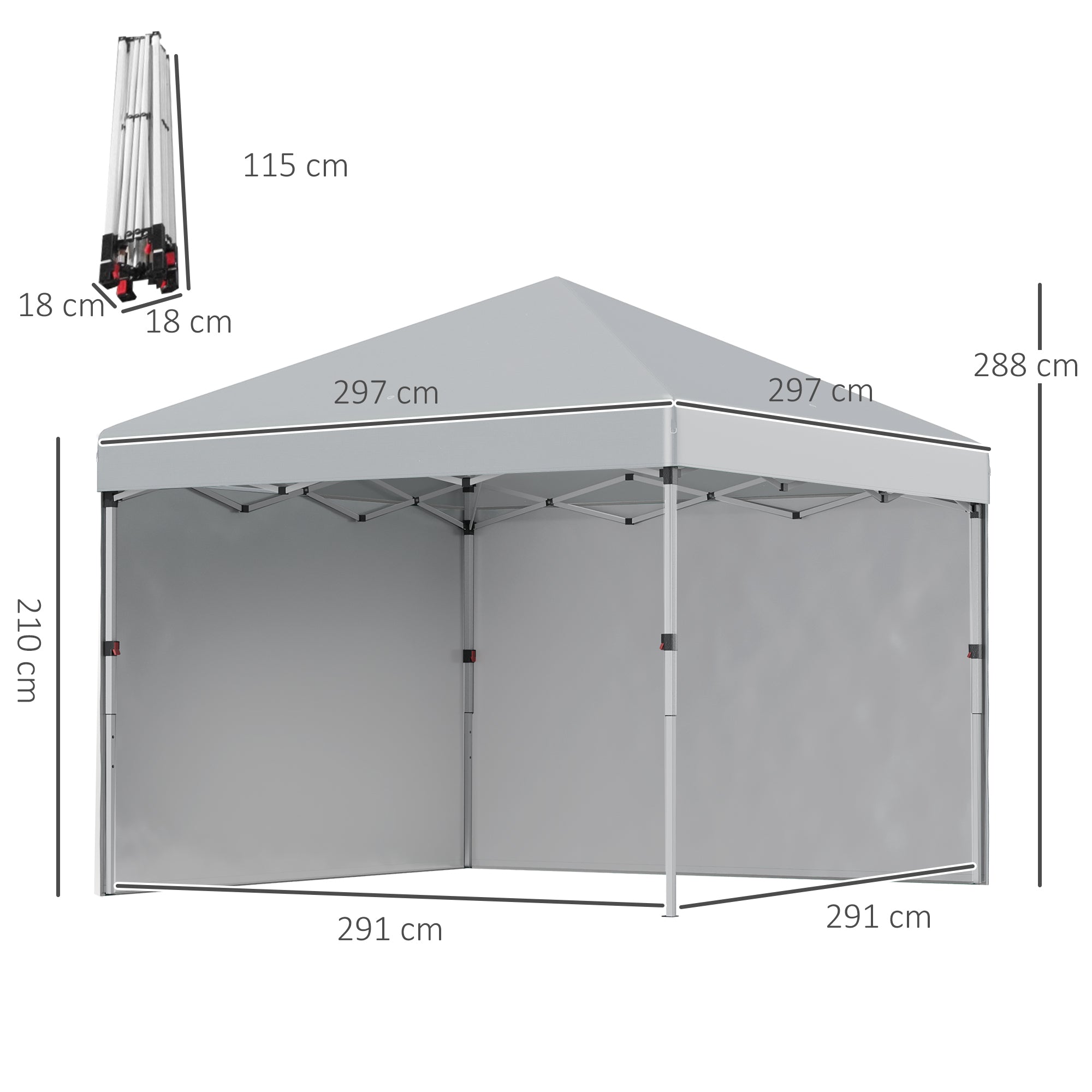 Outsunny 3 x 3 m Pop Up Gazebo, UPF 30+ Party Tent with 2 Sidewalls, Weight Bags and Wheeled Bag, Light Grey