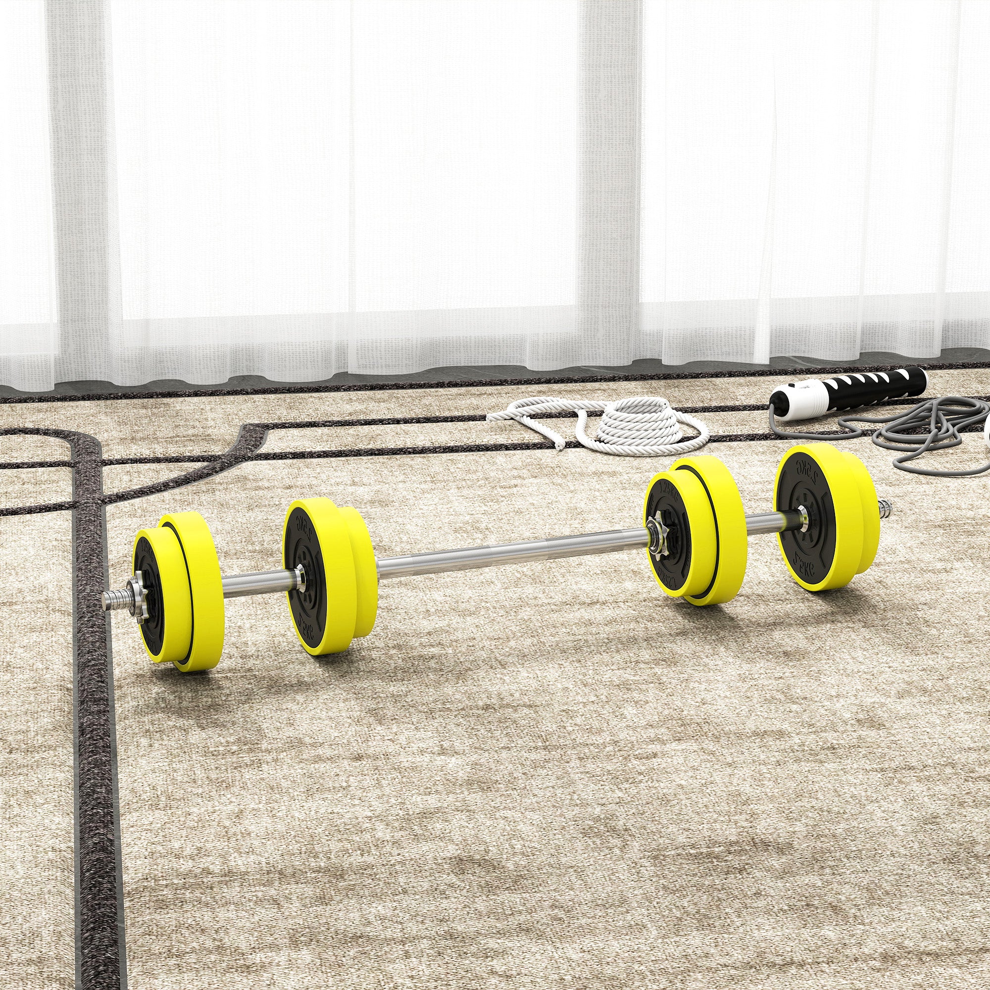 HOMCOM 20KGS 2-In-1 Dumbbell & Barbell Adjustable Set Strength Muscle Exercise Fitness Plate Bar Clamp Rod Home Gym Sports Area, Yellow