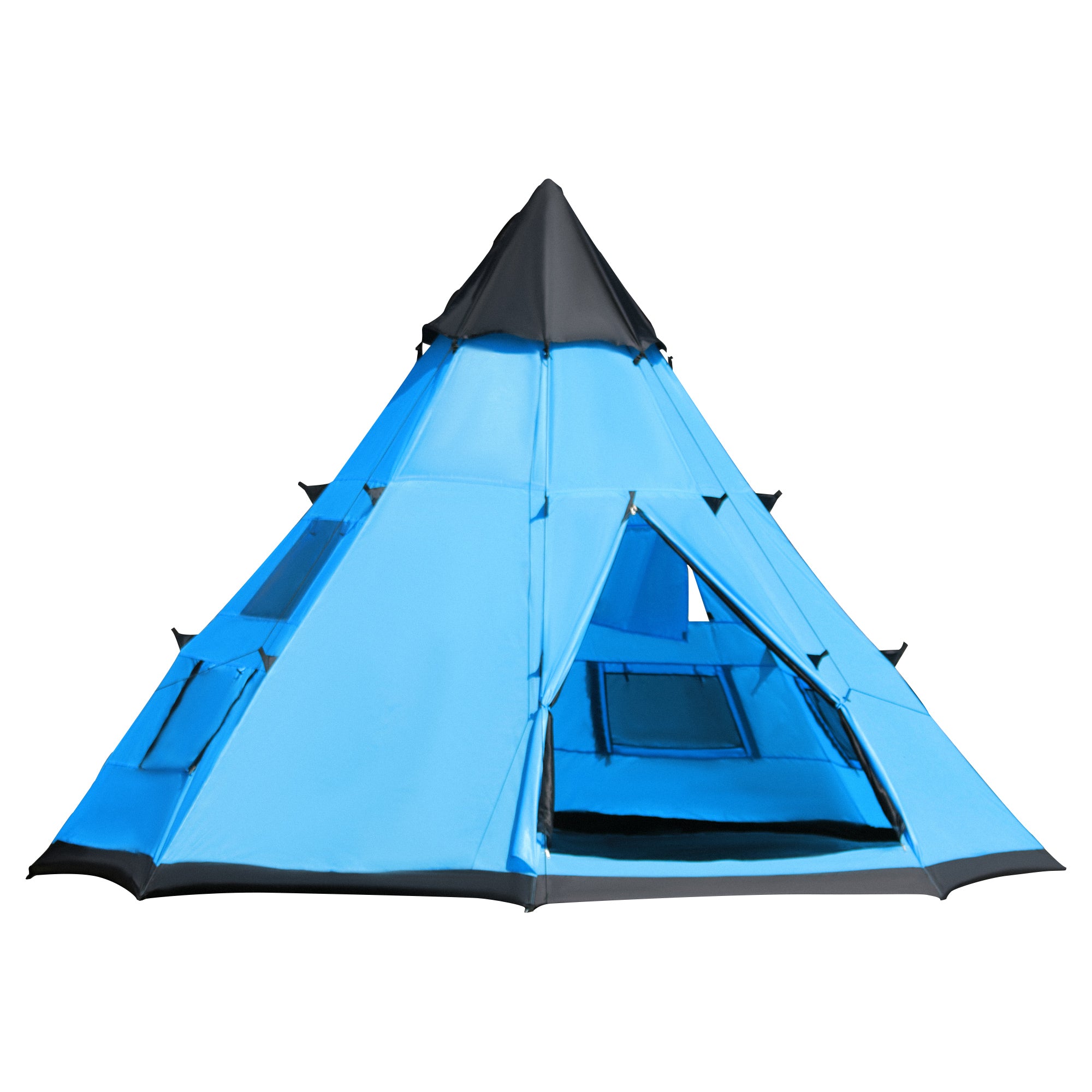 Outsunny 6 Men Tipi Tent, Camping Tent, Teepee Family Tent with Mesh Windows, Sewn-in Tent Floor, Two Doors and Carry Bag, Easy Set Up, for Hiking Picnics Outdoor Night, Blue - North Peak Garden Furniture