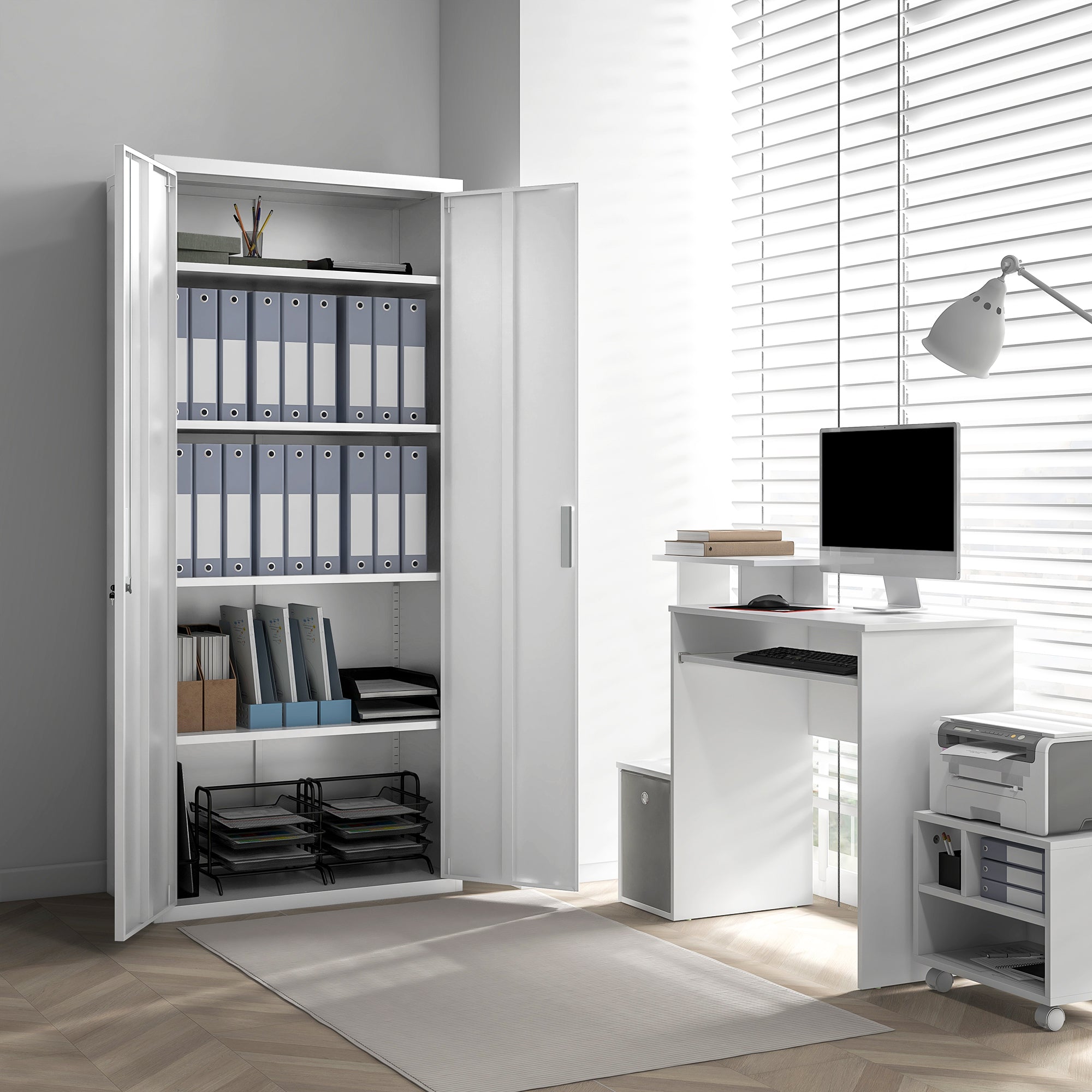 HOMCOM Five Shelf Lockable Steel Office Cabinet - White