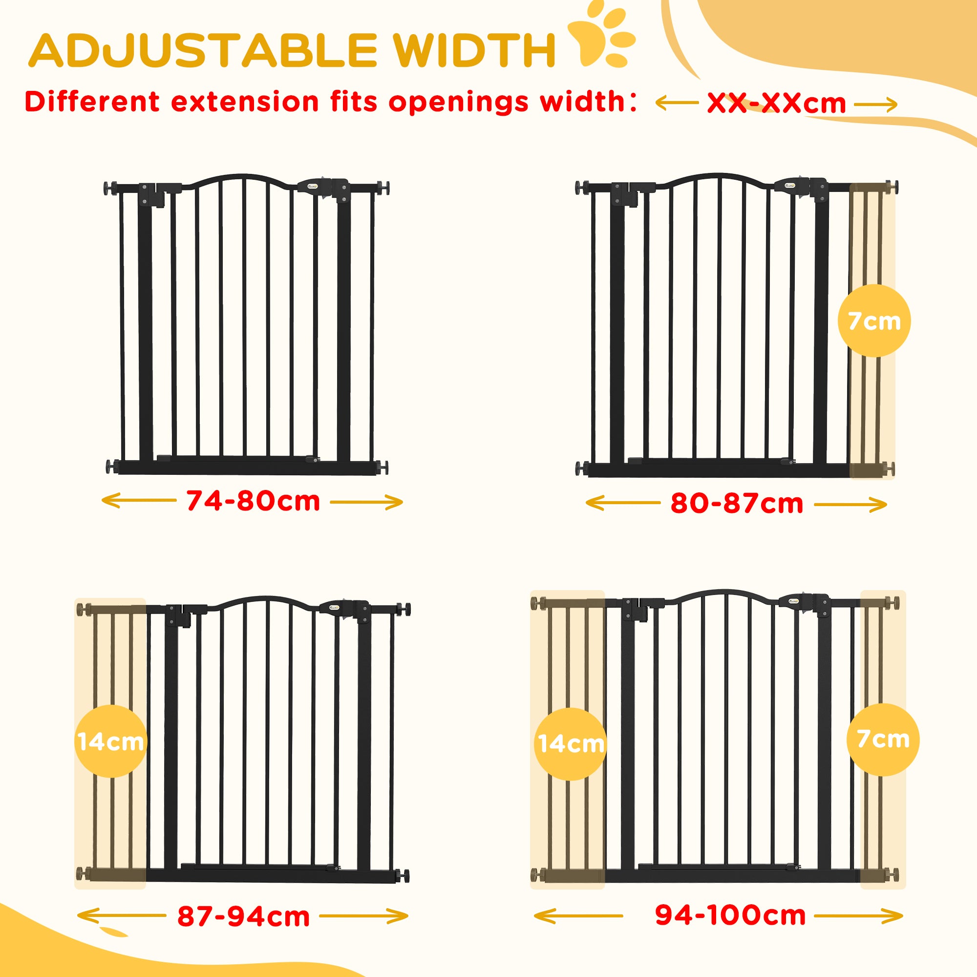 PawHut Metal 74-100cm Adjustable Pet Gate Safety Barrier w/ Auto-Close Door Black - North Peak Garden Furniture