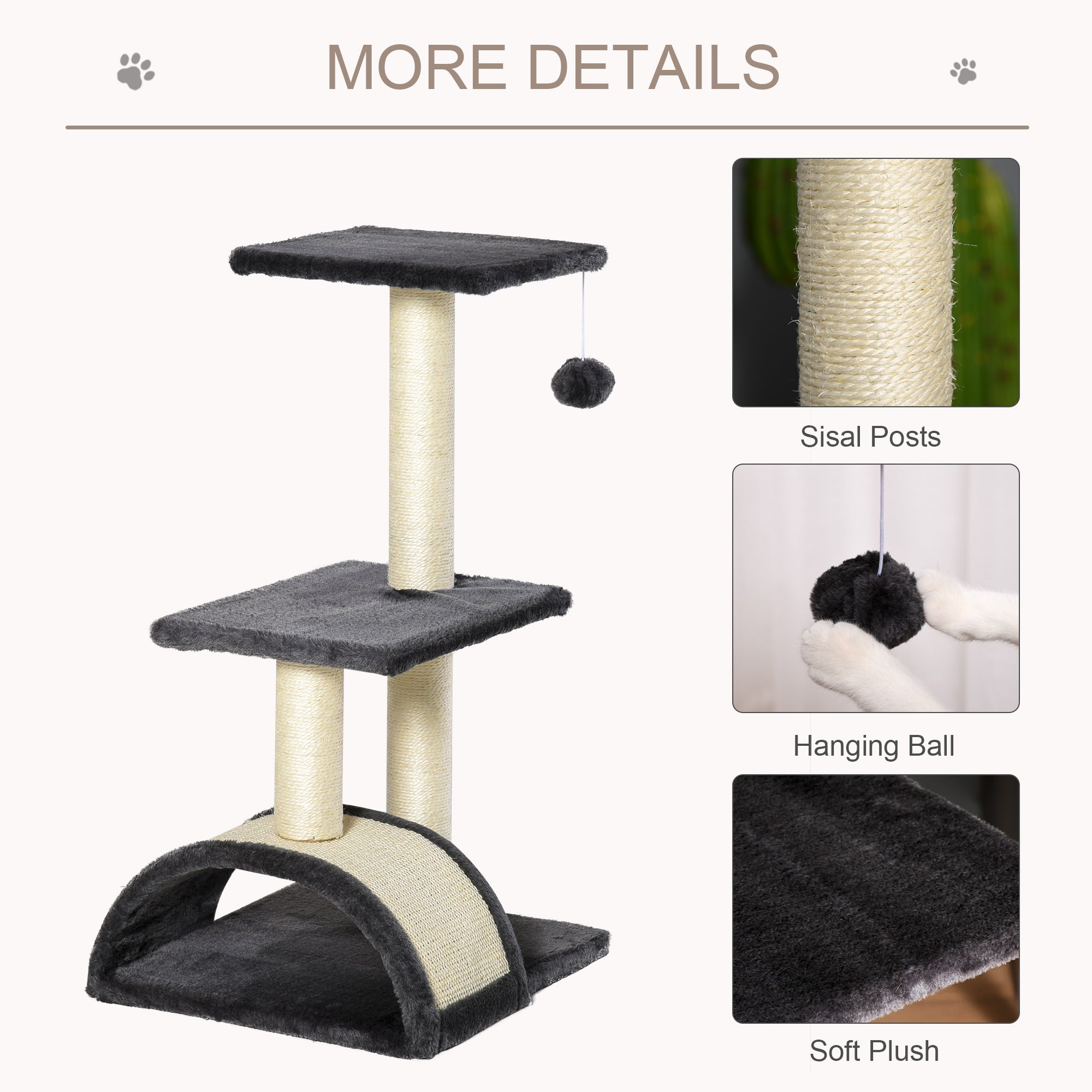 PawHut 72cm Cat Tree with Scratching Post, Pad for Indoor Cats - Black - North Peak Garden Furniture