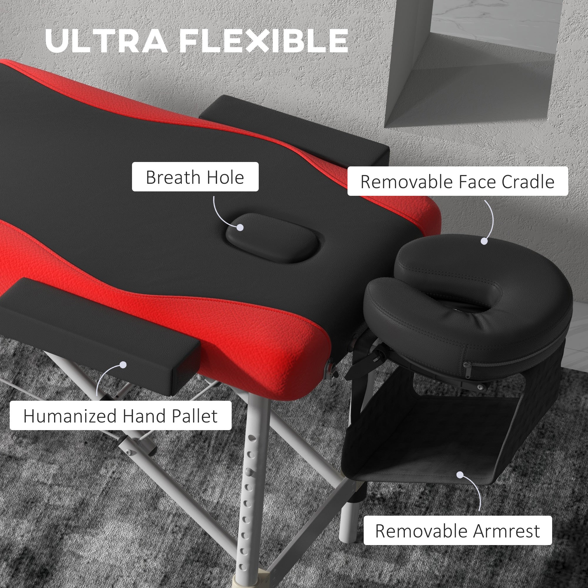 HOMCOM Foldable Massage Table Professional Salon SPA Facial Couch Bed Black and Red - North Peak Garden Furniture