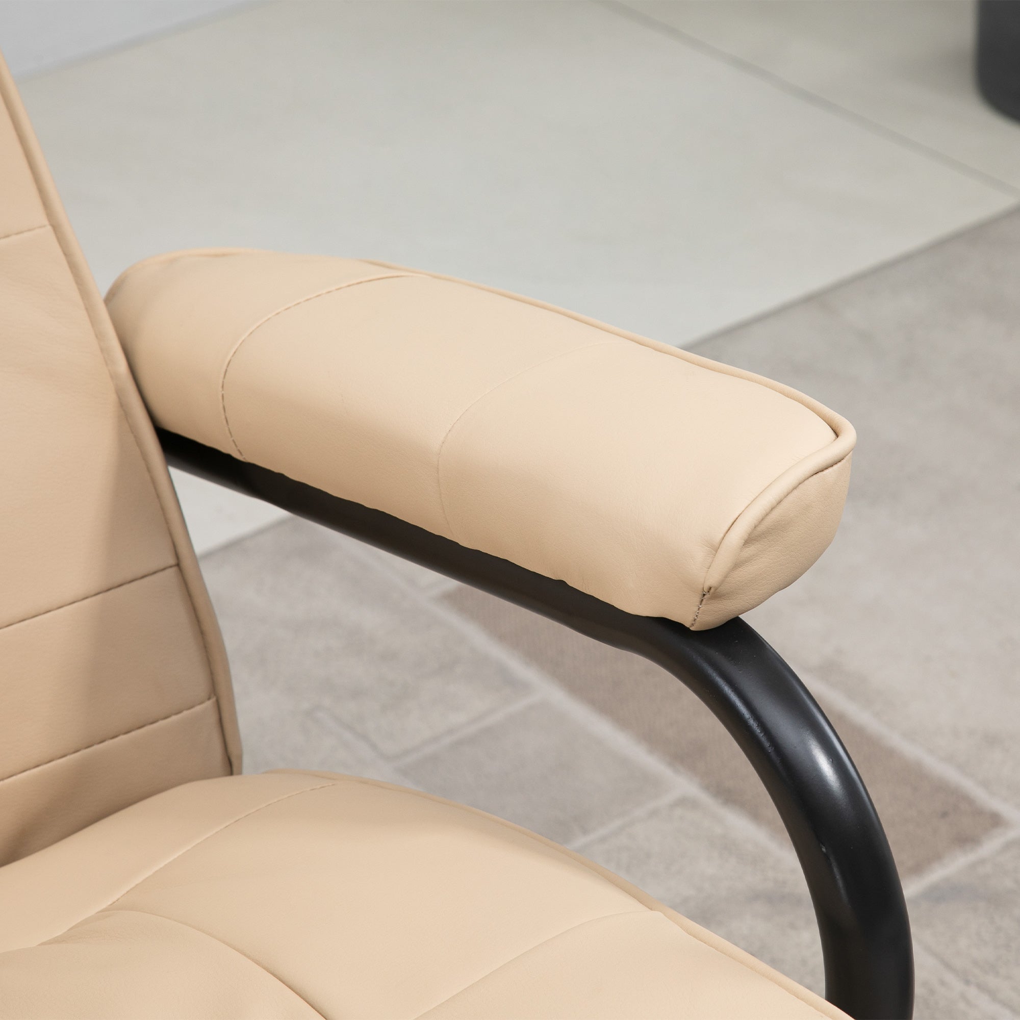 HOMCOM Manual Sofa Reclining Armchair PU Leather Massage Recliner Chair and Ottoman, Cream - North Peak Garden Furniture