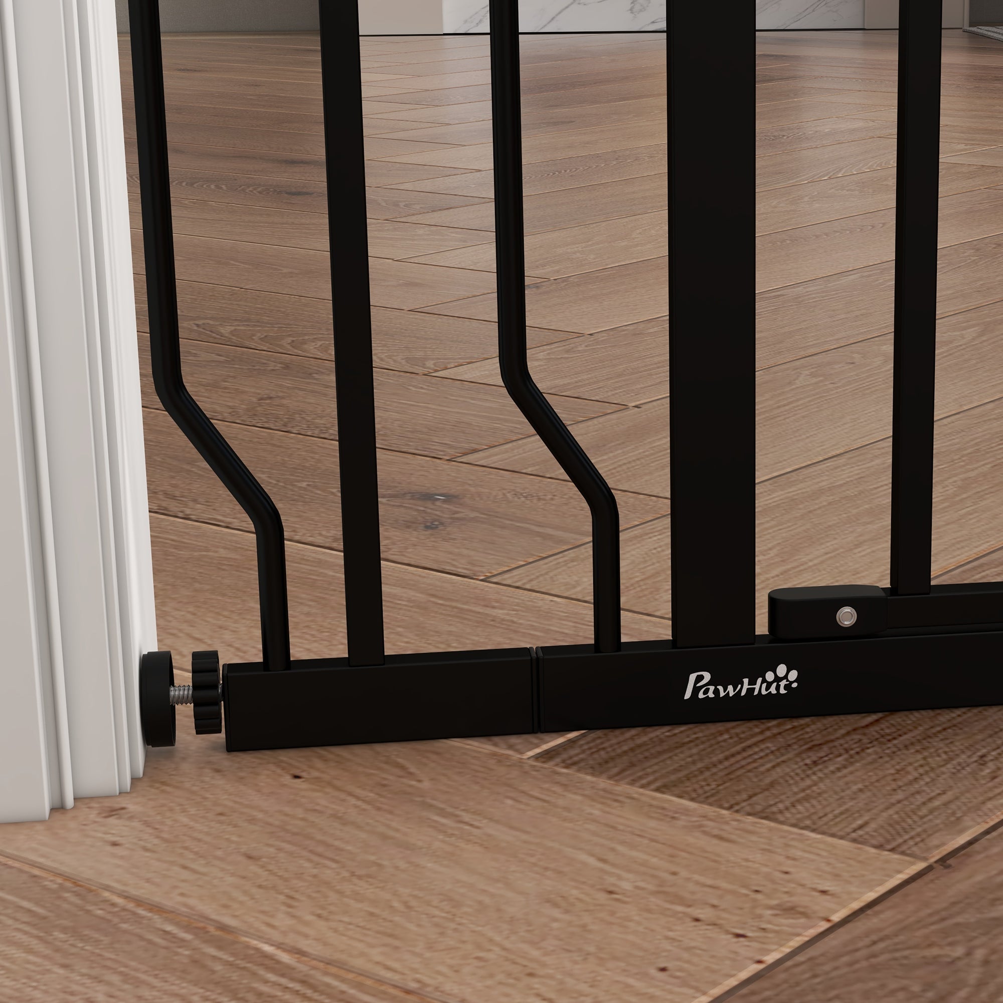 PawHut Wide Dog Safety Gate, with Door Pressure, for Doorways, Hallways, Staircases - Black - North Peak Garden Furniture