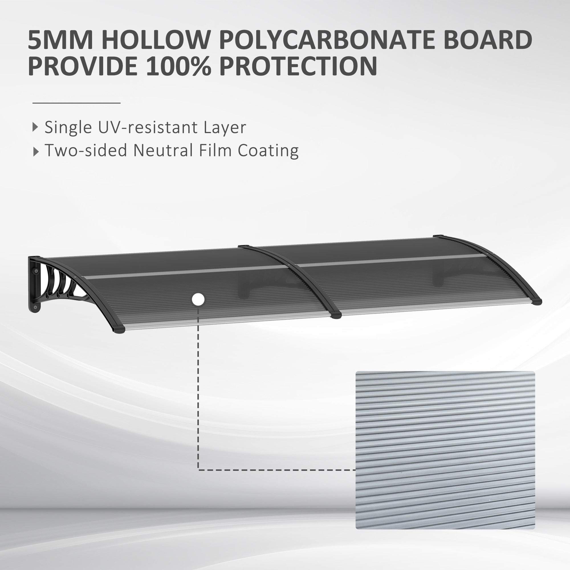 Outsunny Door Canopy Awning Outdoor Window Rain Shelter Cover for Front/Back Door Porch Black 196 x 75cm - North Peak Garden Furniture