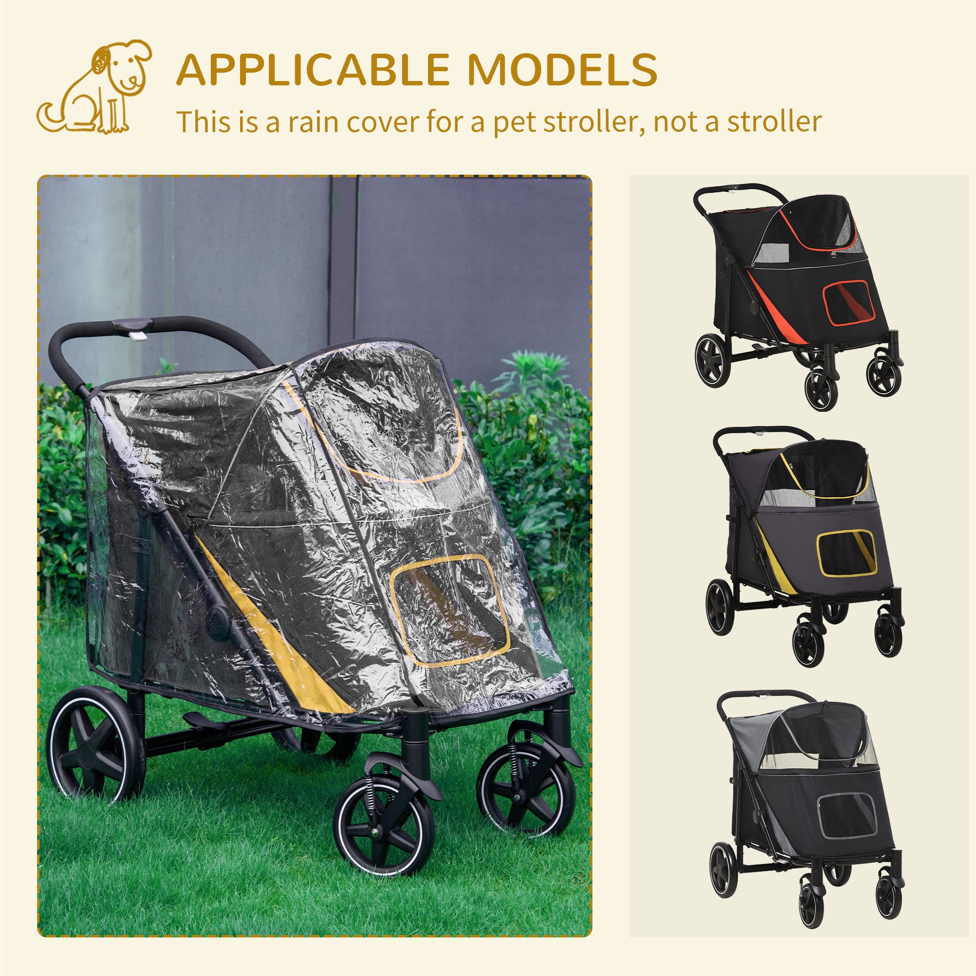 PawHut One-Click Foldable Pet Travel Stroller with Rain Cover, Cat Dog Pushchair with Universal Front Wheels, Shock Absorber, Storage Bags, Mesh Window, Safety Leash for Large and Medium Dogs (Grey) - North Peak Garden Furniture
