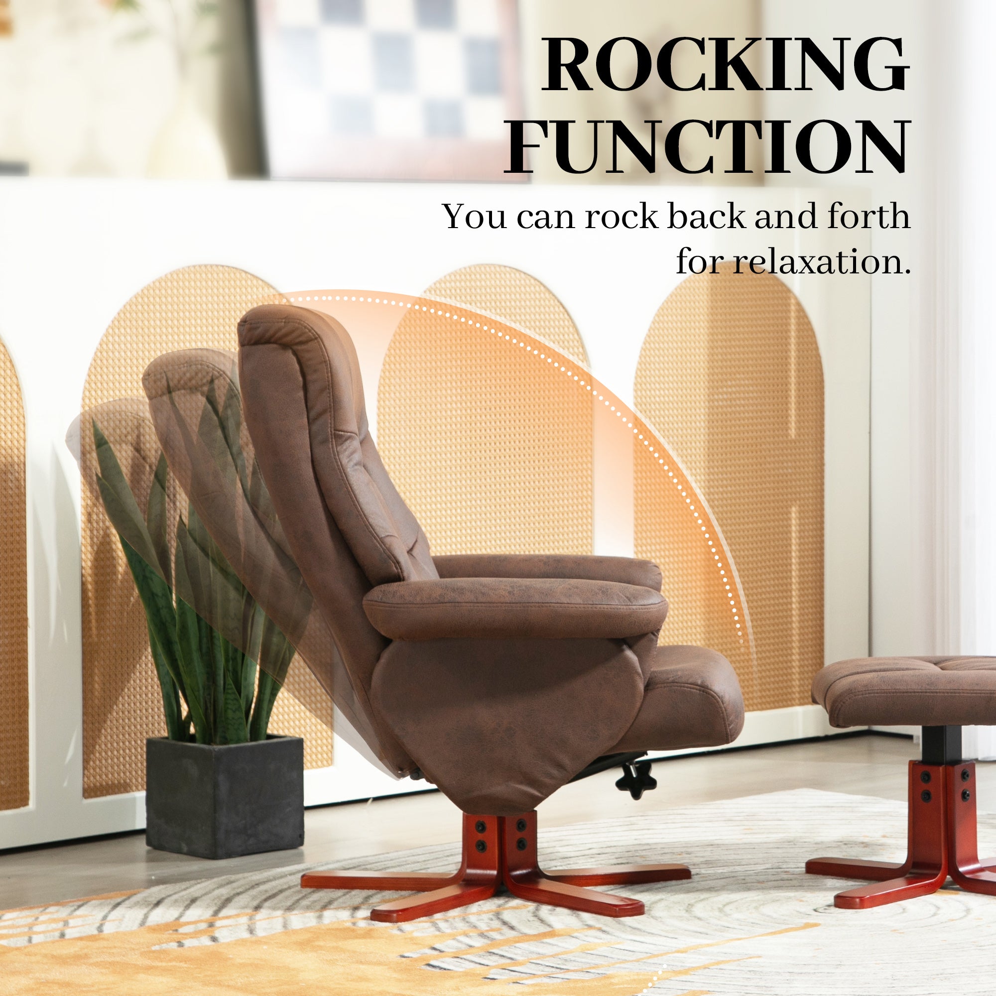 HOMCOM Faux Microfibre Leather Manual Recliner and Footstool Set - Dark Brown - North Peak Garden Furniture