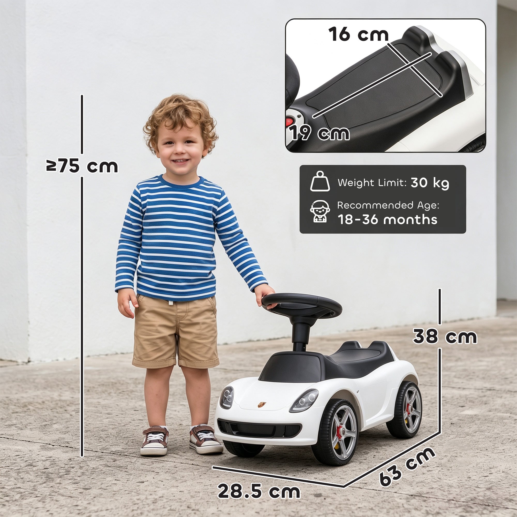 AIYAPLAY Ride on Car, Porsche Licensed Toddler Push Car with Horn, Headlights, Sound and Steering Wheel for 18-36 Months, White