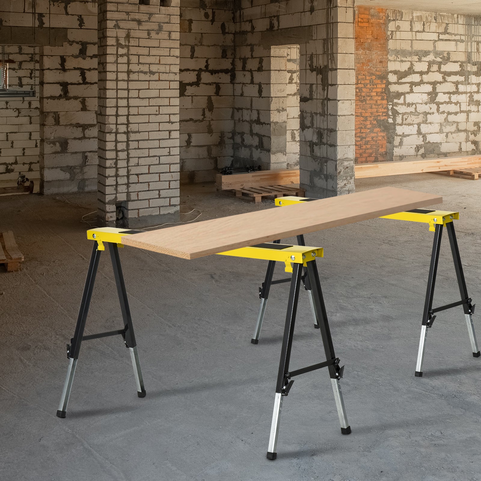 DURHAND 2PCS Saw Horse Twin Pack Folding Workbench Adjustable Metal Trestle Stands with Non-slip EVA Surface for Sawing Work Max Load 100kg - North Peak Garden Furniture