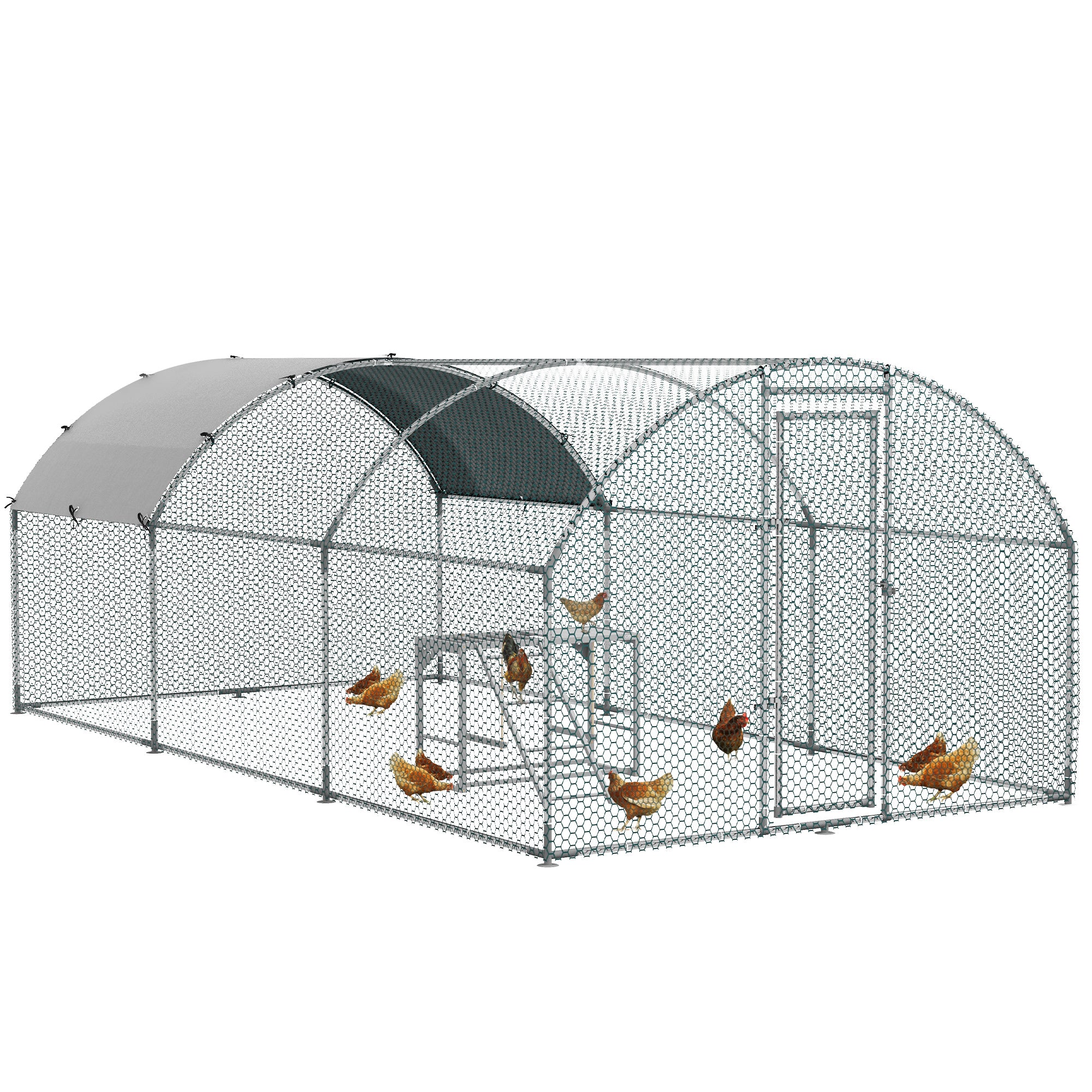 PawHut Walk In Chicken Run with Chicken Activity Shelf and Cover, 2.8 x 5.7 x 2m - North Peak Garden Furniture