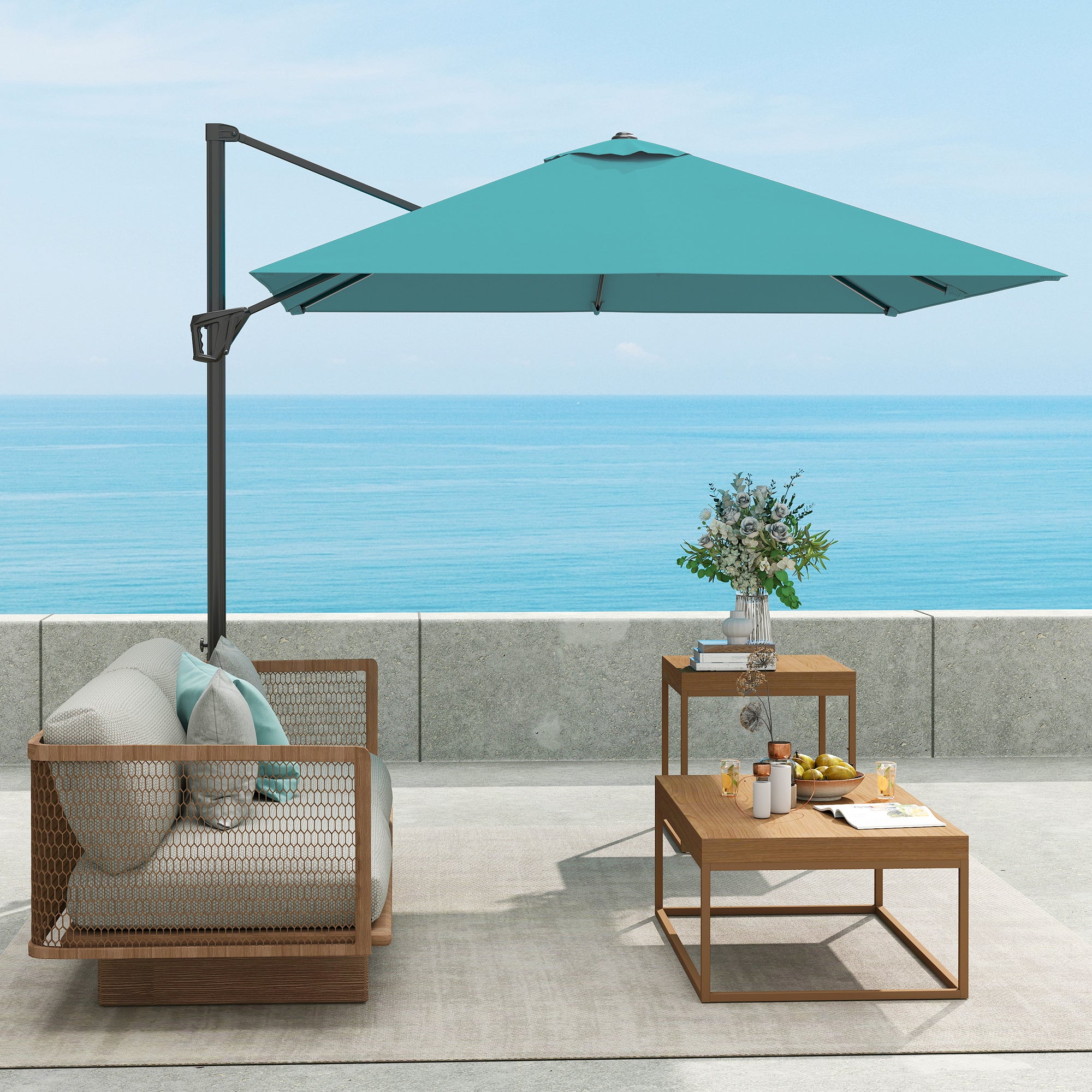 Outsunny Patio Offset Parasol Umbrella - Blue