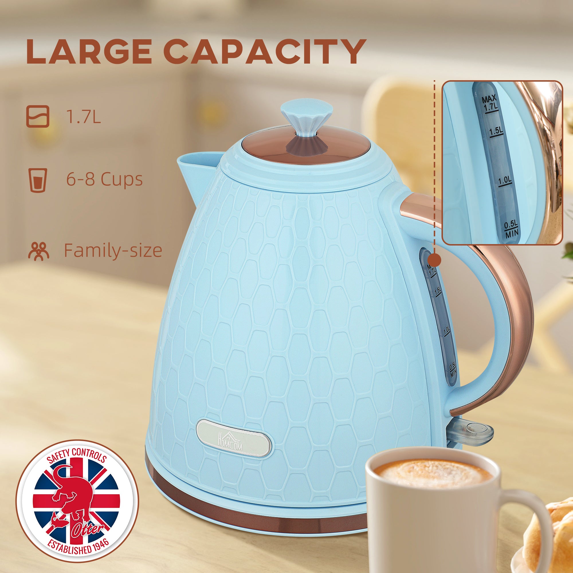 HOMCOM 3kW Rapid Boil Honeycomb Kettle - Light Blue