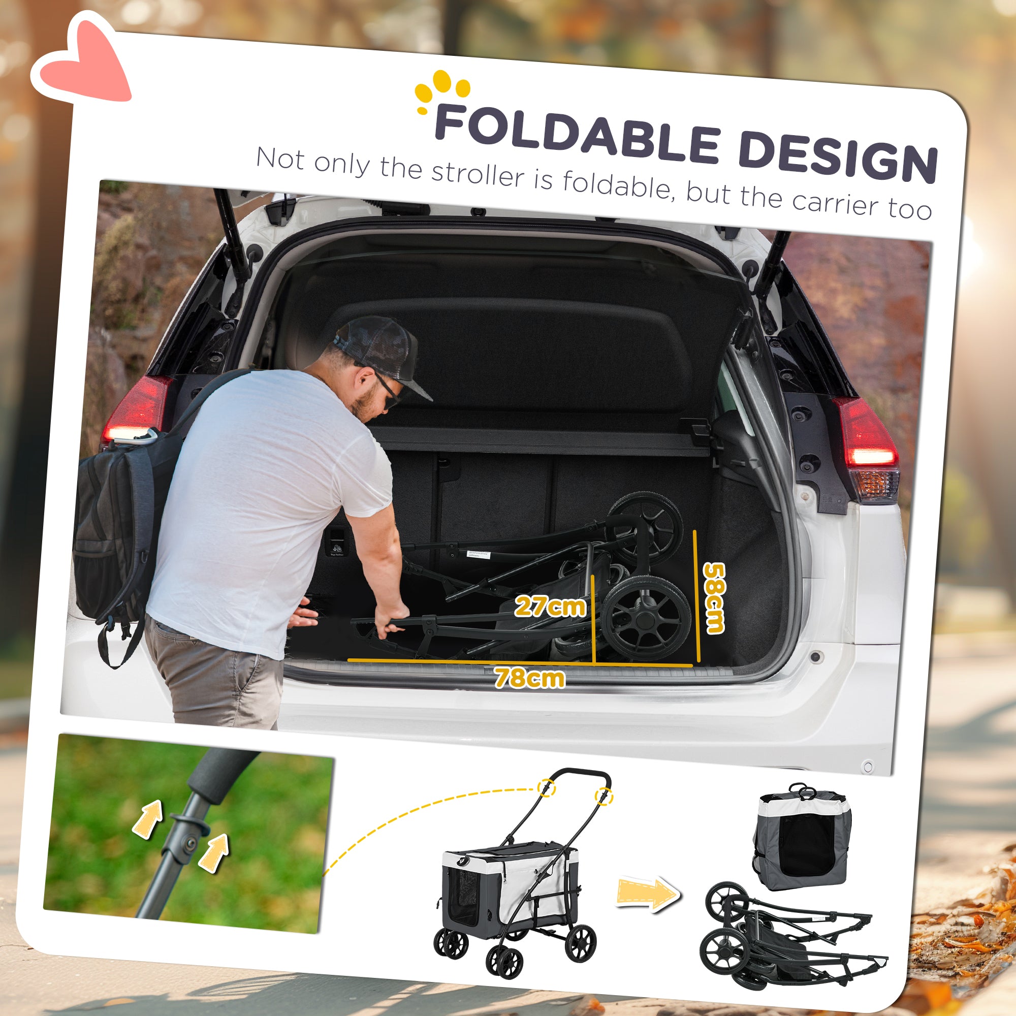 PawHut Foldable Dog Stroller, Pet Travel Crate, with Detachable Carrier, Soft Padding, for Mini, Small Dogs - Grey - North Peak Garden Furniture
