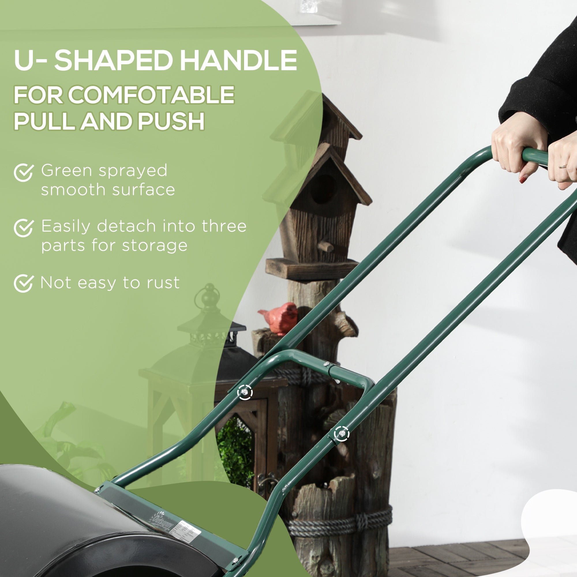 Outsunny φ50cm Steel Garden Lawn Roller Push Pull w/ Fillable Cylinder Water Sand Plug Lawn Flatten Seed Sow Rolling Drum w/ Handle - North Peak Garden Furniture