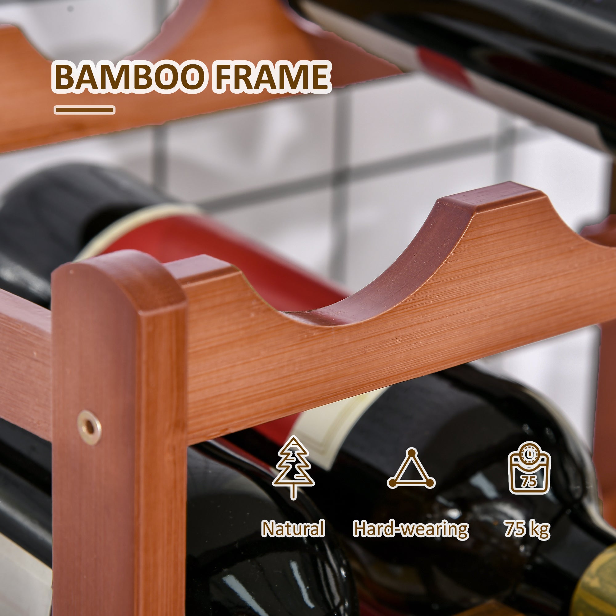 HOMCOM Free Standing Bamboo Wine Rack with 16 Bottles Holder, 4-tier Water Bottle Organizer, Display Shelf for Countertop, Home Bar, Brown