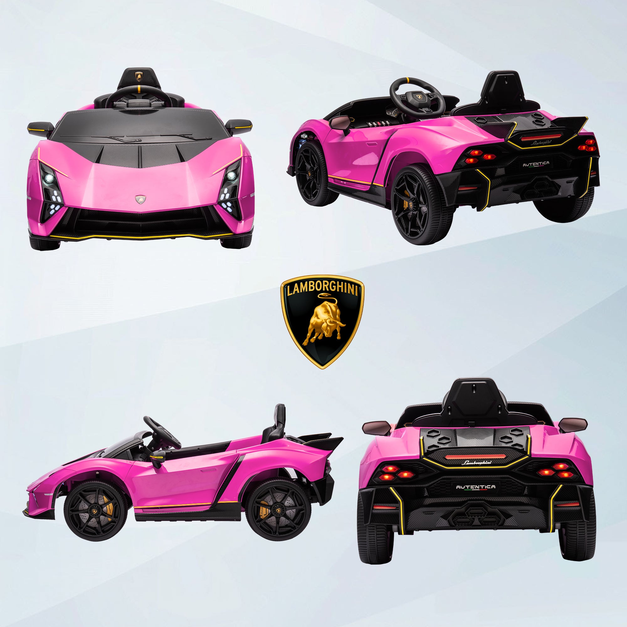 AIYAPLAY 12V Lamborghini Autentica Licensed Kids Electric Car with Remote Control, 4 Suspension Wheels, Soft Start, Pink - North Peak Garden Furniture