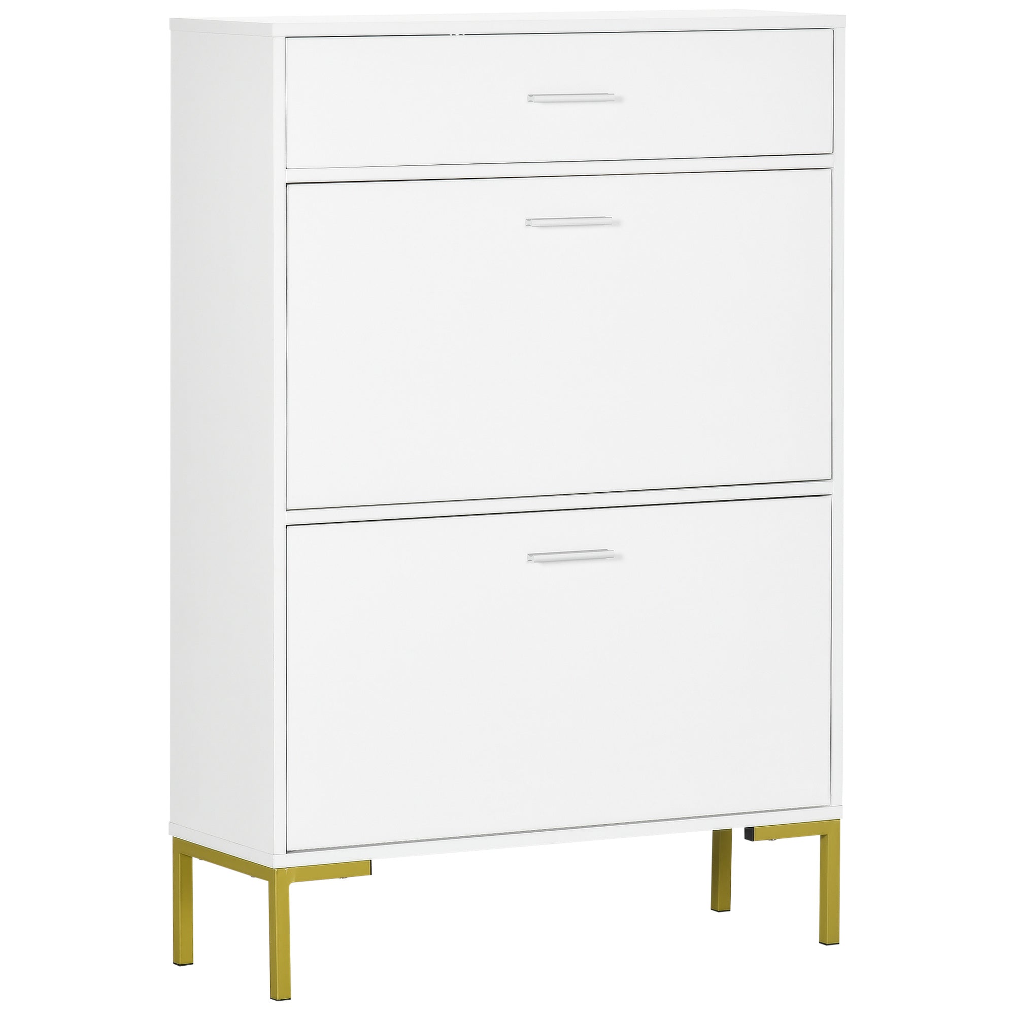 HOMCOM Three Drawer Slim Shoe Storage Cabinet, 12 Shoe Pairs - White - North Peak Garden Furniture
