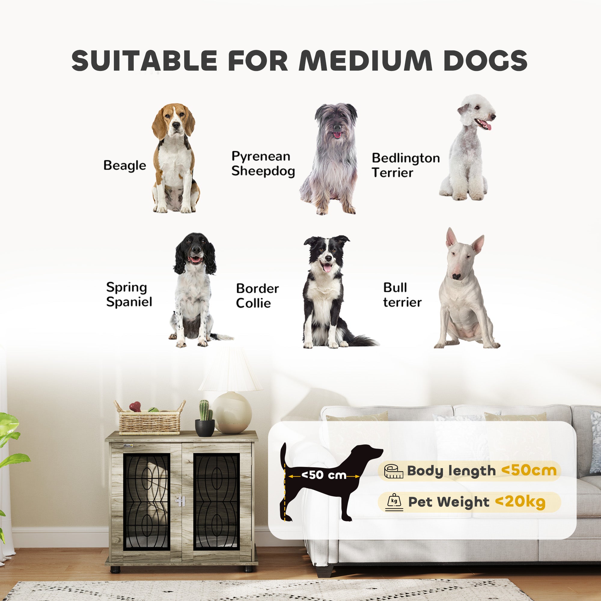 PawHut Indoor Dog Crate Furniture End Table with Soft Washable Cushion, Lockable Front Door, for Medium Dogs - Black - North Peak Garden Furniture
