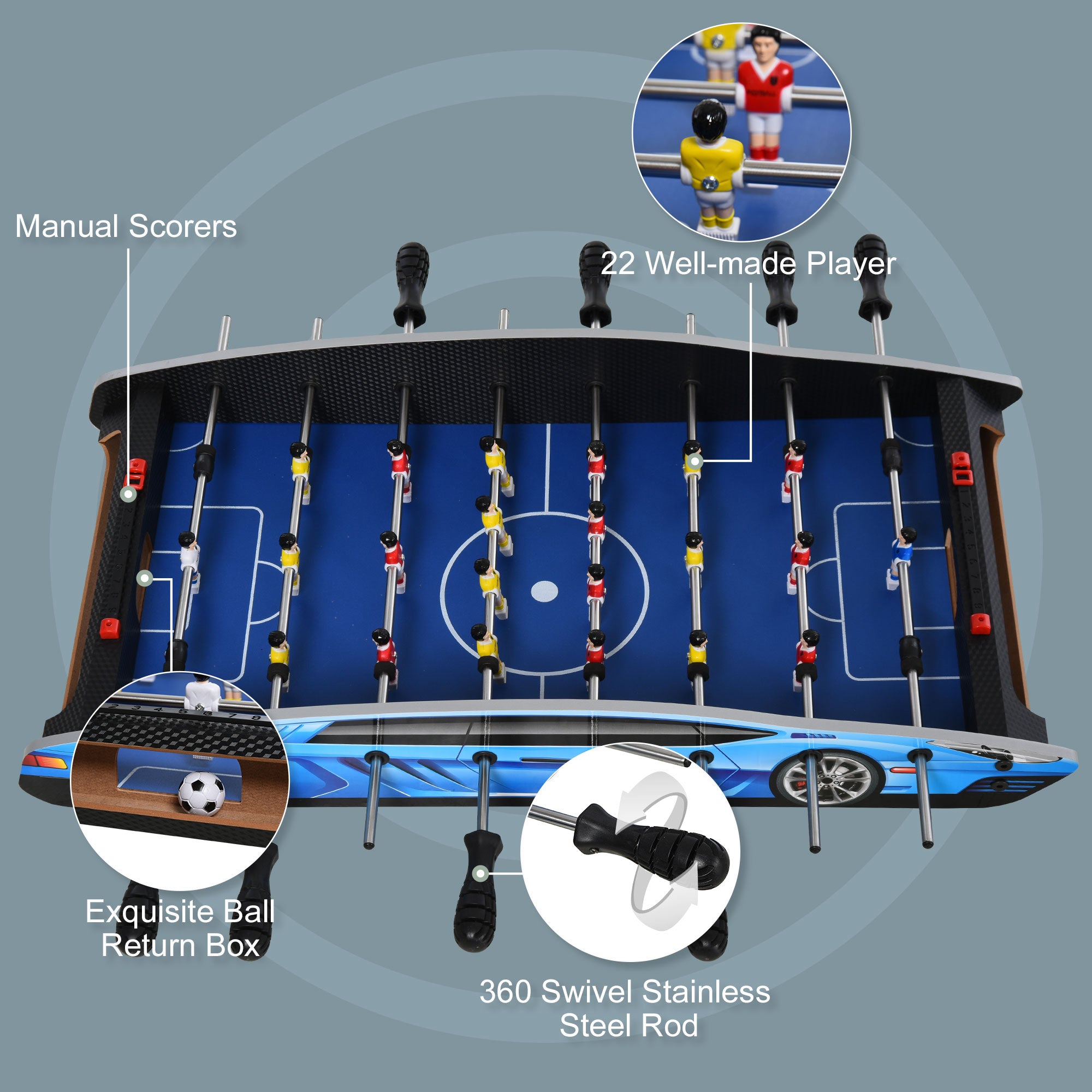 HOMCOM 29 Inch Mini Tabletop Football Foosball Gaming Table Play Fun Game Toy 74.5L x 36.1W x 12H CM - North Peak Garden Furniture