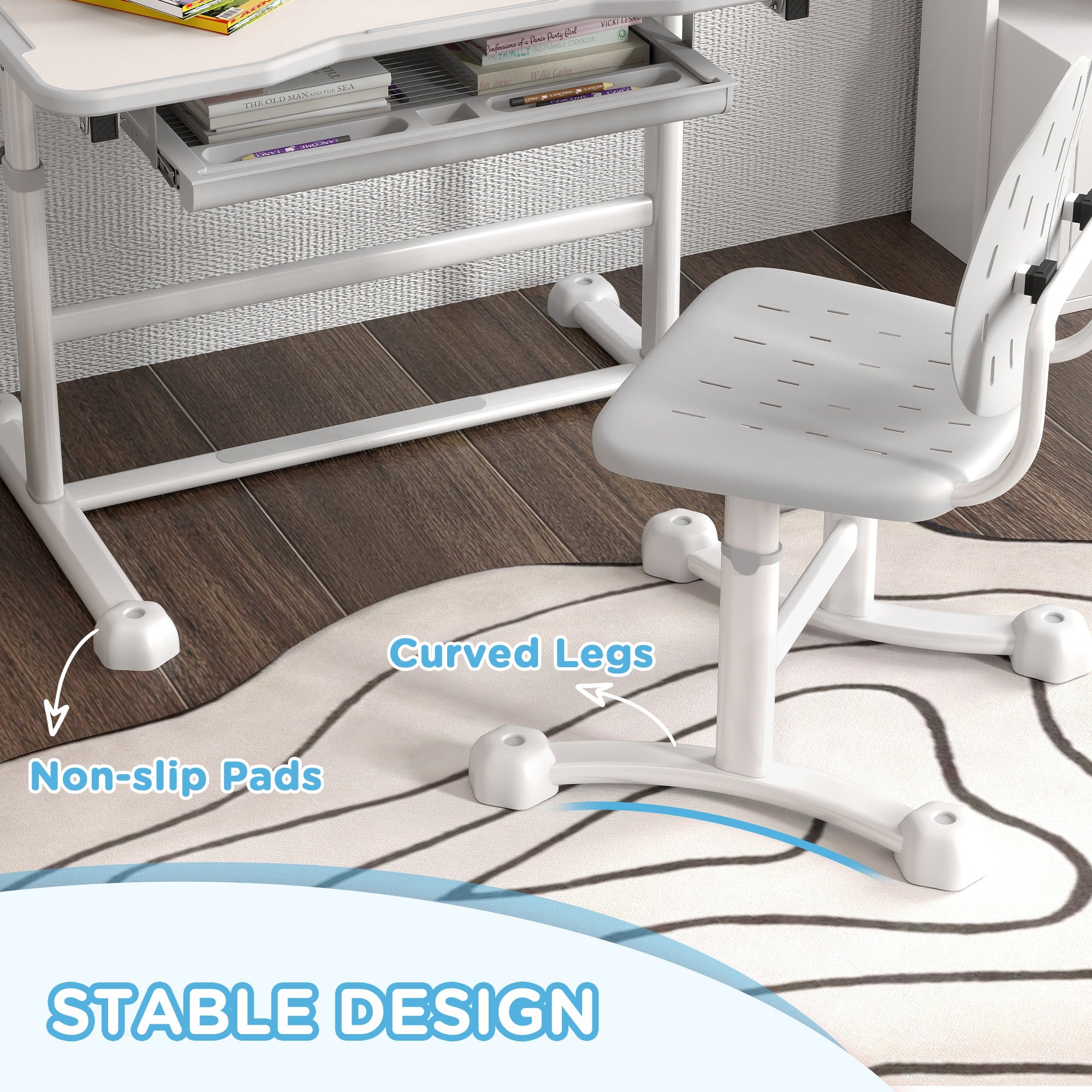 AIYAPLAY Height Adjustable Kids Desk and Chair Set, School Study Writing, Reading Table Chair Set w/ Tilted Desktop, Grey - North Peak Garden Furniture