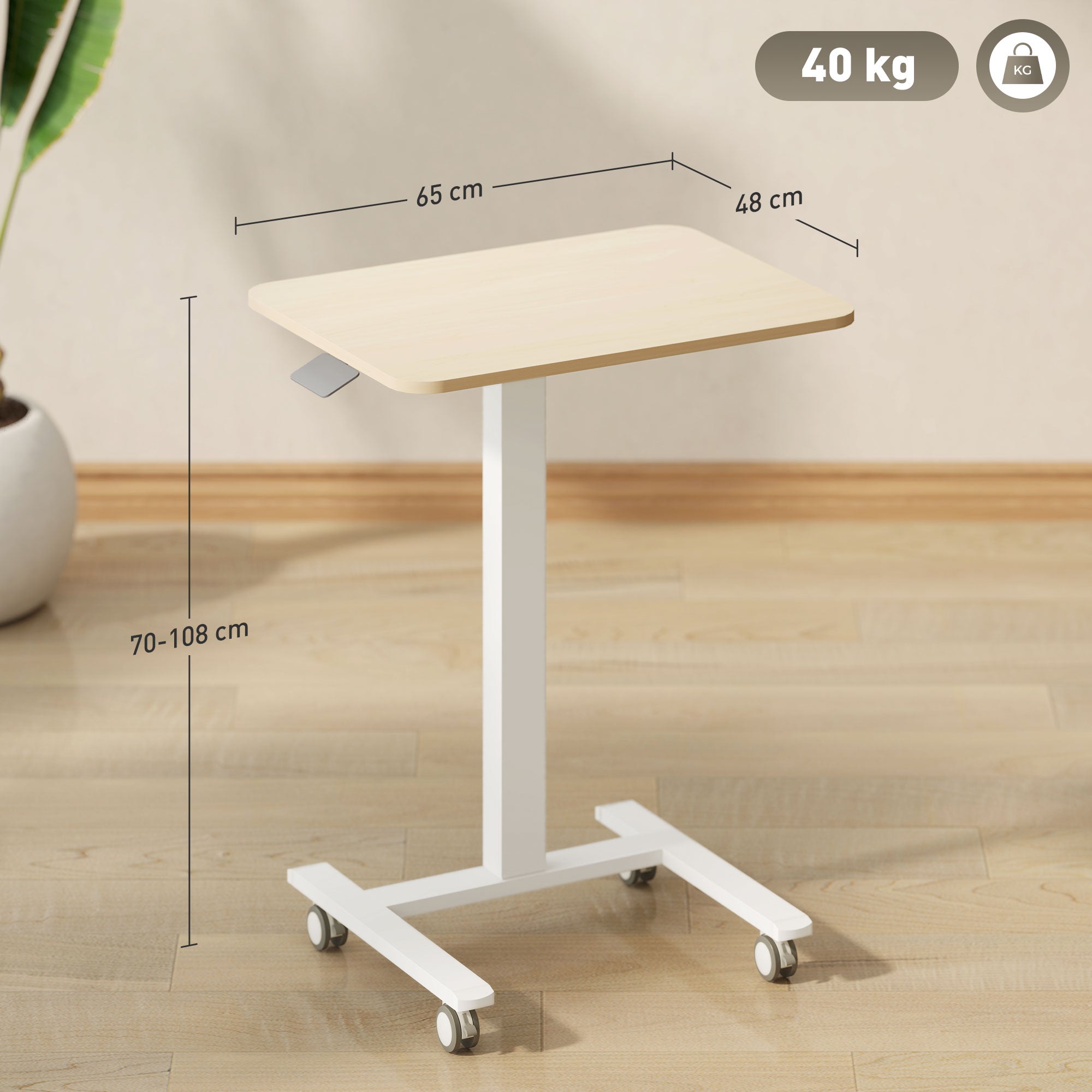 Vinsetto Movable Standing Desk, Height Adjustable Sit Stand Desk with Hand Crank, Stand Up Desk with 4 Rolling Wheels for Home Office, Natural Wood Finish - North Peak Garden Furniture