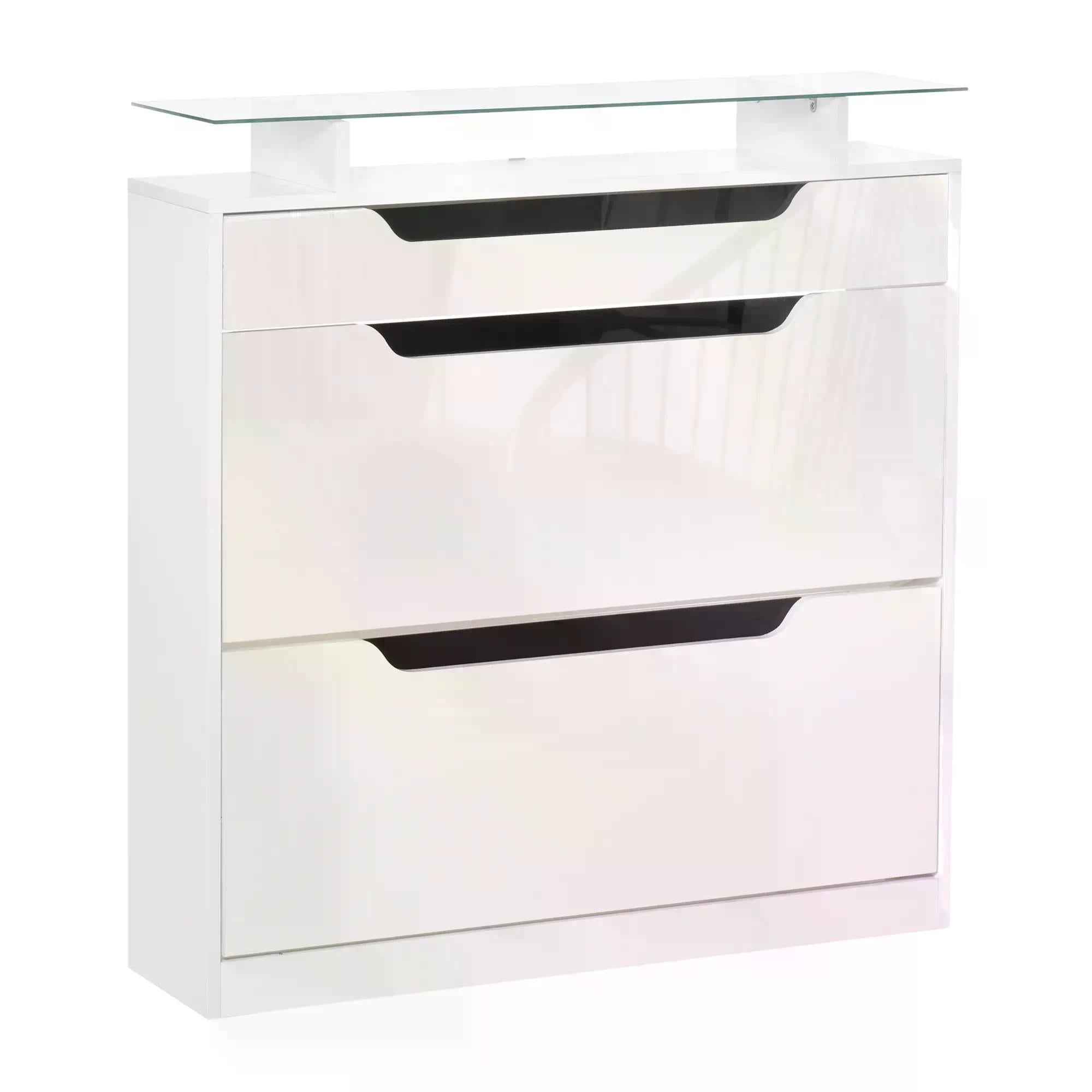 HOMCOM Modern Home Office Desk, 90 x 50cm Computer Table, Small Writing Desk with Storage Shelf, High Gloss, White