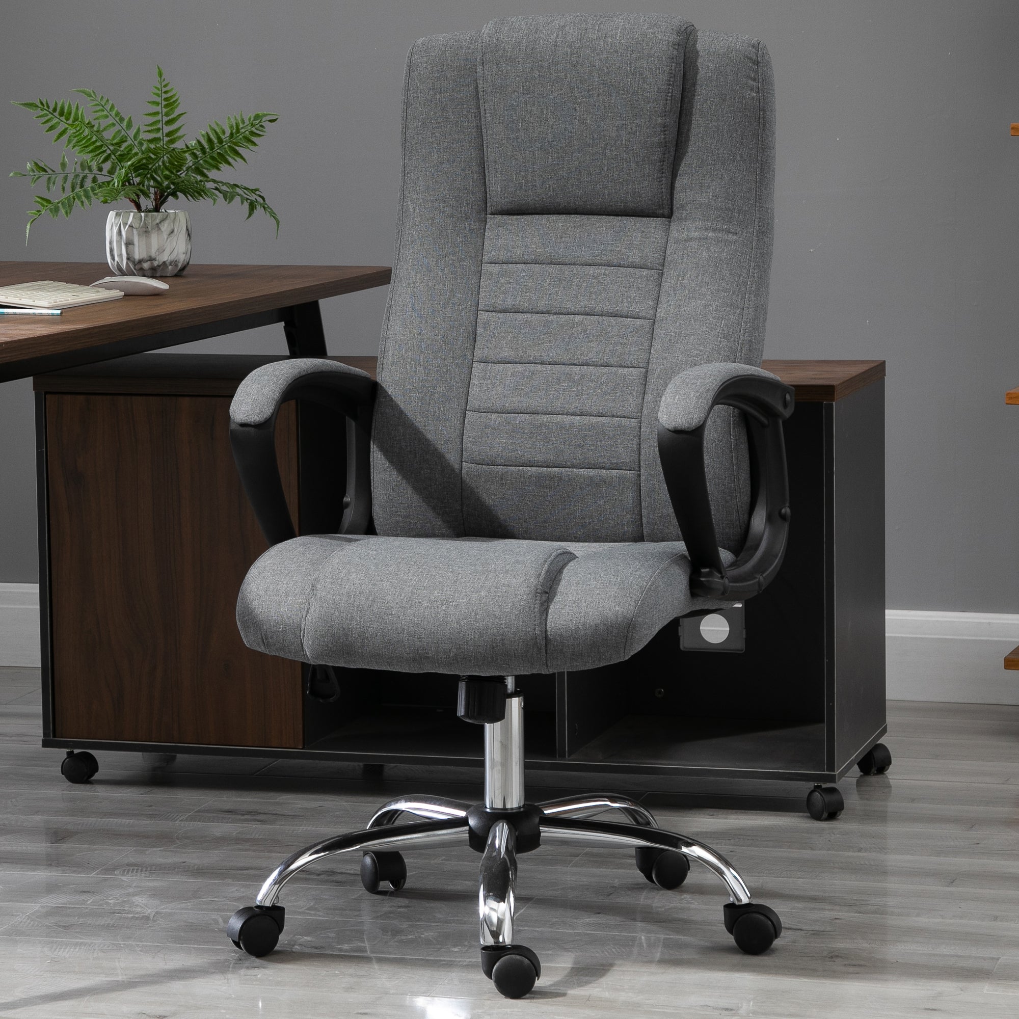 Vinsetto Office Chair, Computer Desk Chair, Linen Fabric Swivel Chair with Adjustable Height, Rolling Wheels for Home and Study, Grey