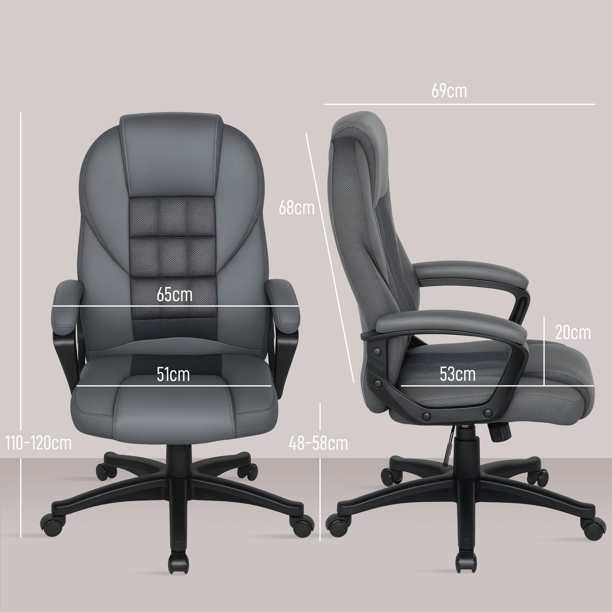 HOMCOM Faux Leather Office Chair - Charcoal Grey