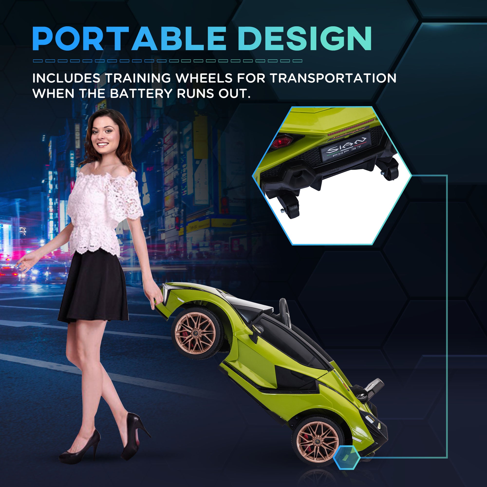 HOMCOM Lamborghini Sian Licensed 12V Kids Electric Ride On Car 2 Motors Toy Car with Remote Control Music Lights MP3 for 3-5 Years Green - North Peak Garden Furniture