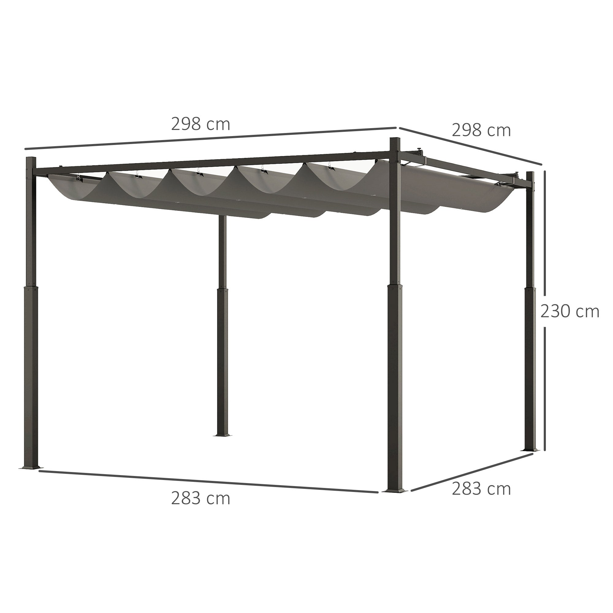 Outsunny 3 x 3(m) Garden Pergola with Retractable Roof and Magnetic Fixture, Outdoor Pergola Kit Sun Shade Canopy, UPF30+, 80mm Metal Column, Grey - North Peak Garden Furniture