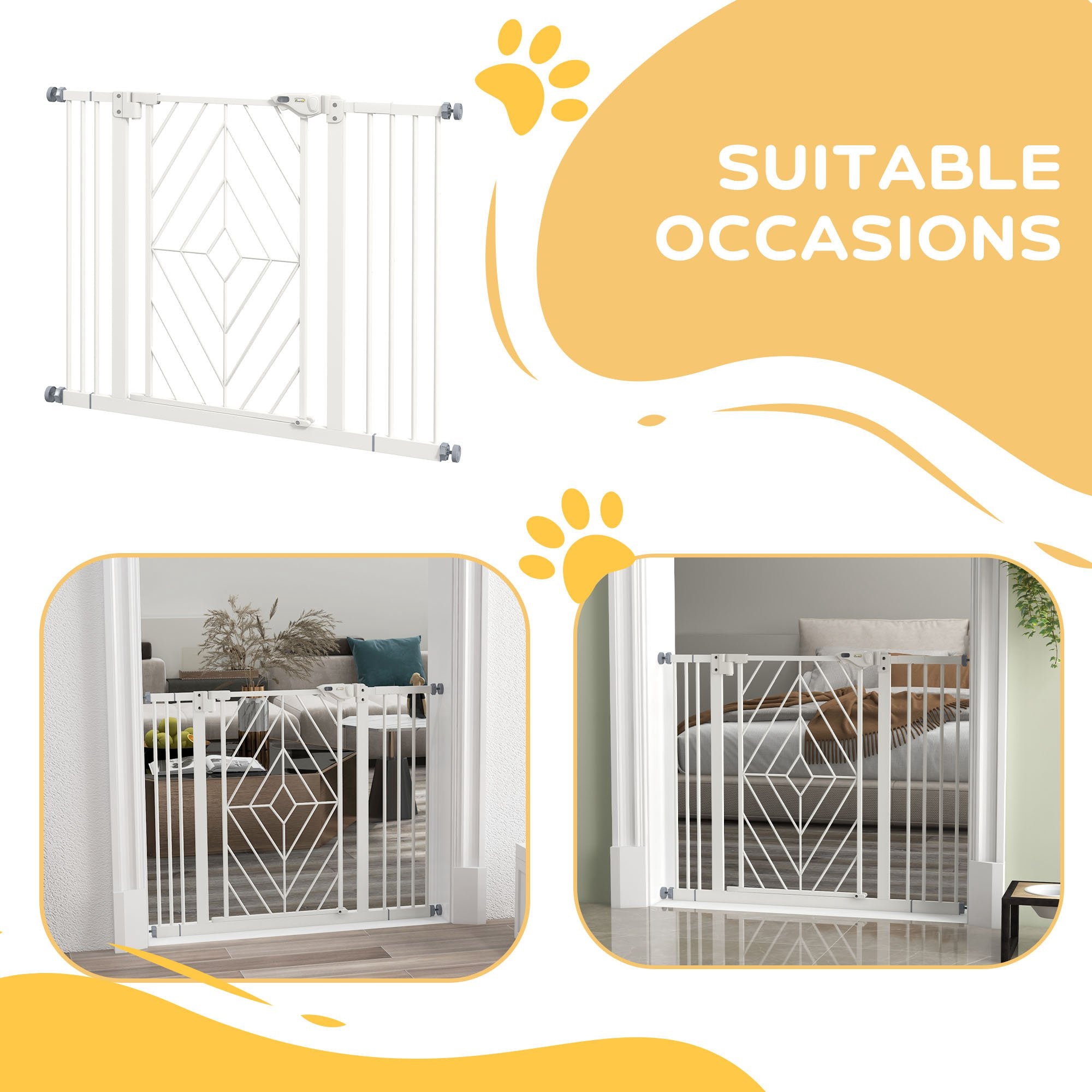 PawHut Pressure Fit Stair Gate Dog Gate w/ Auto Closing Door, Double Locking, Easy Installation, for 74-100cm Openings - White - North Peak Garden Furniture