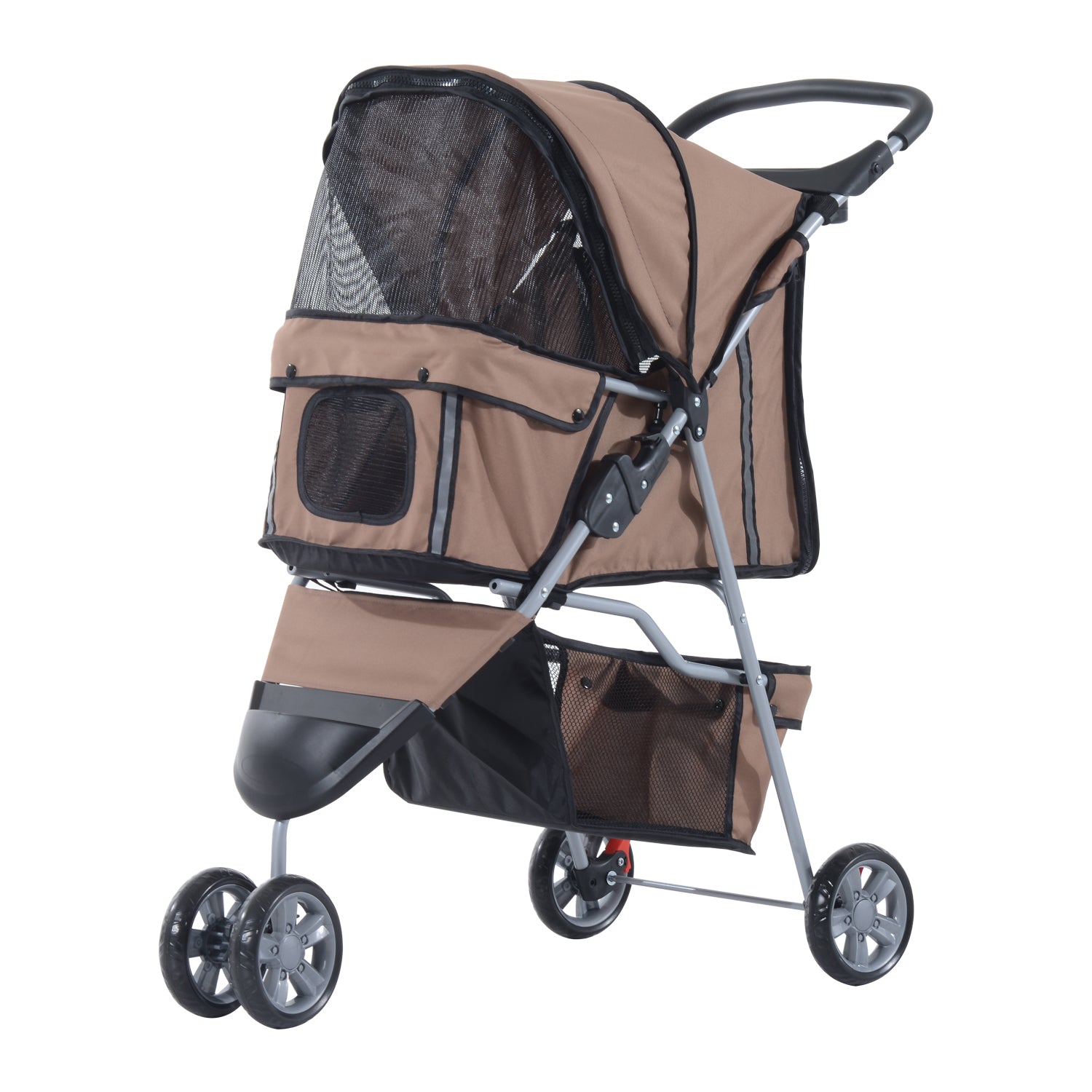 Pawhut Dog Pram Pet Travel Stroller Dog Pushchair W/Three Wheels-Coffee